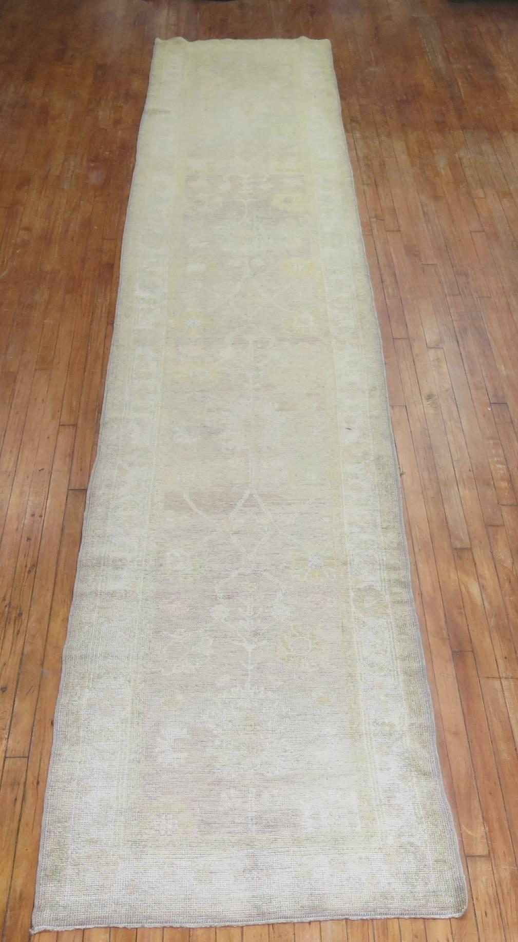 One of a kind Turkish oushak runner predominantly gray toned. 

3'2'' x 18'2''
