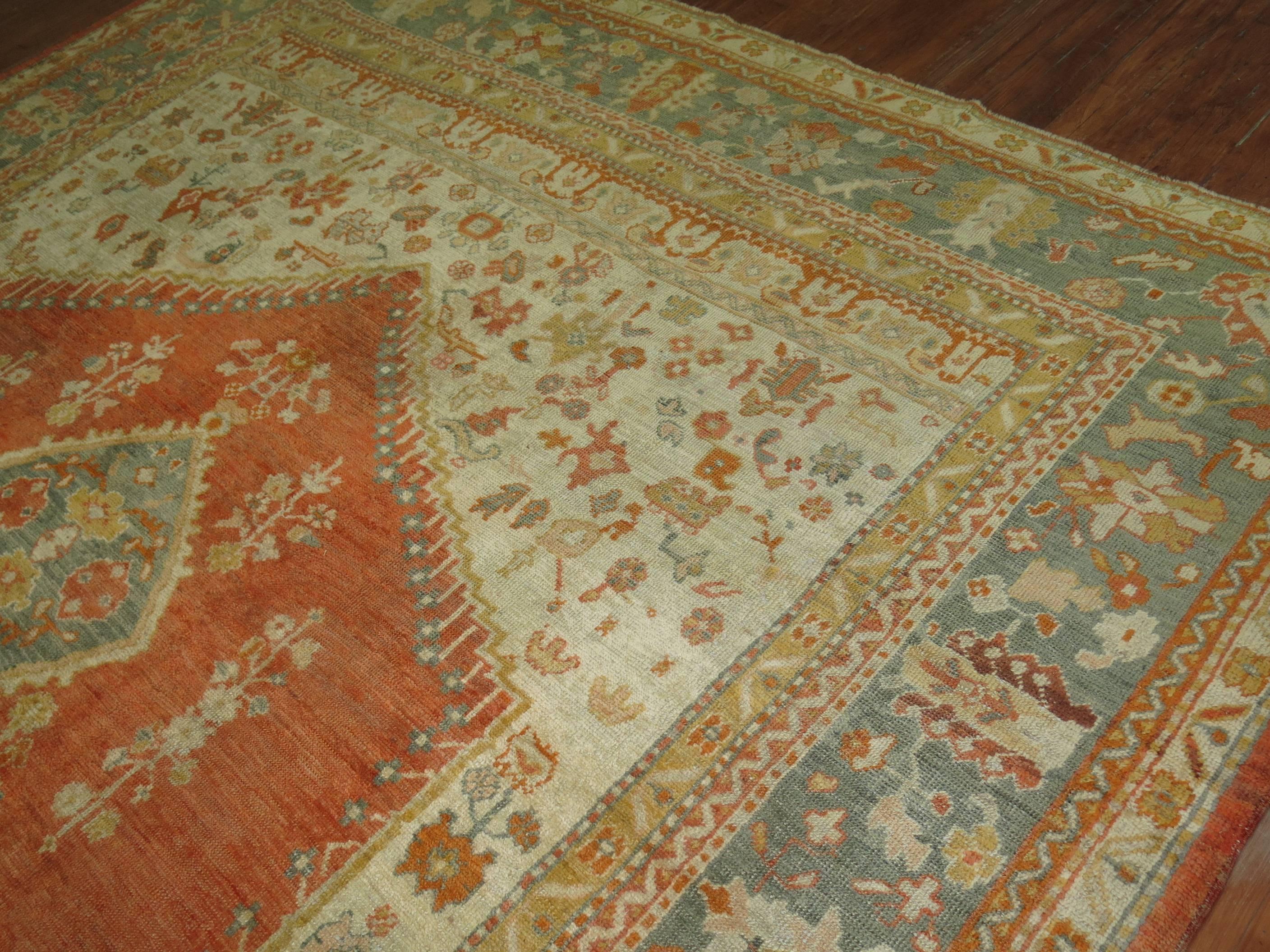 Square Antique Turkish Oushak Rug In Excellent Condition In New York, NY