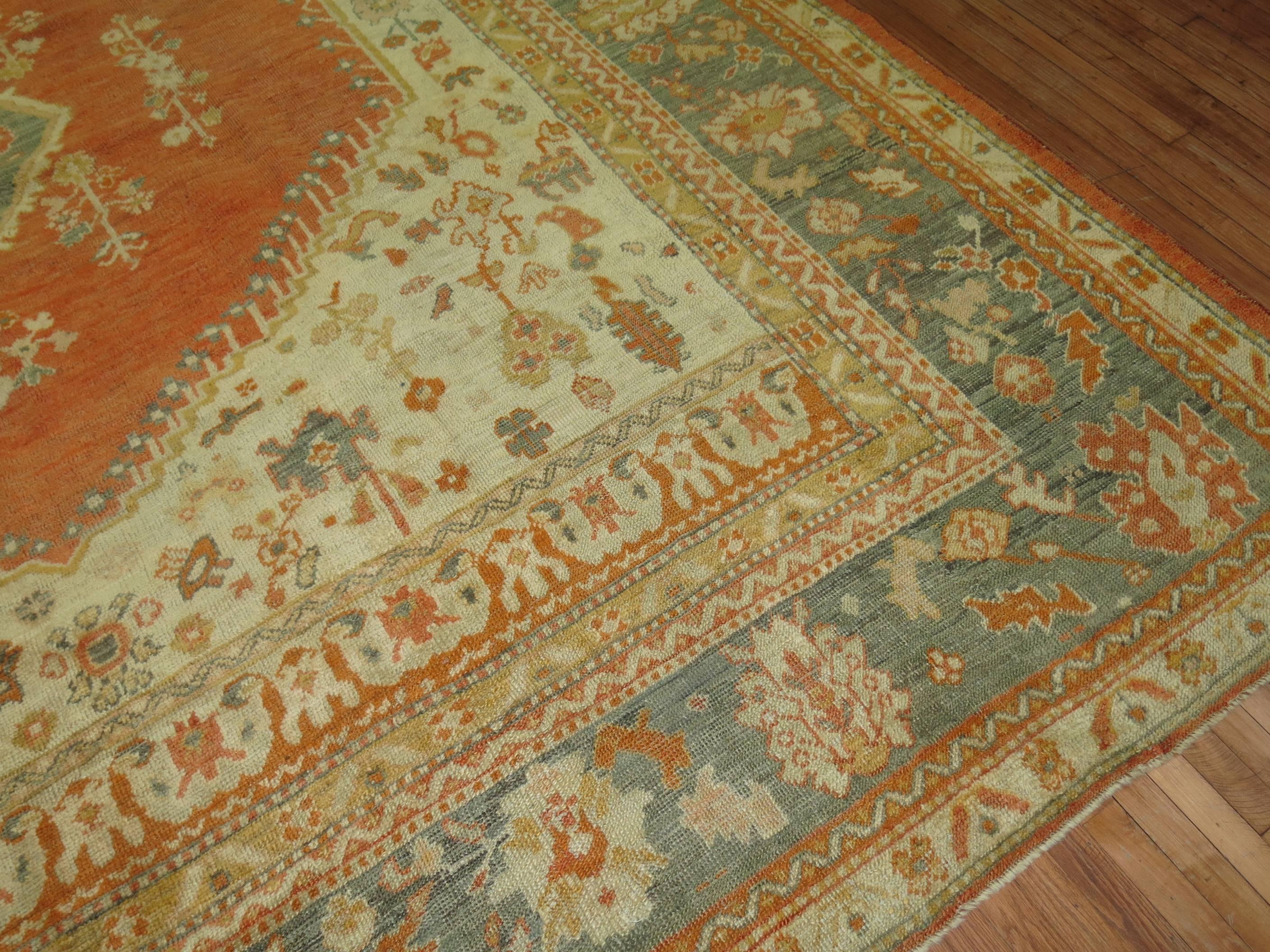 Wool Square Antique Turkish Oushak Rug