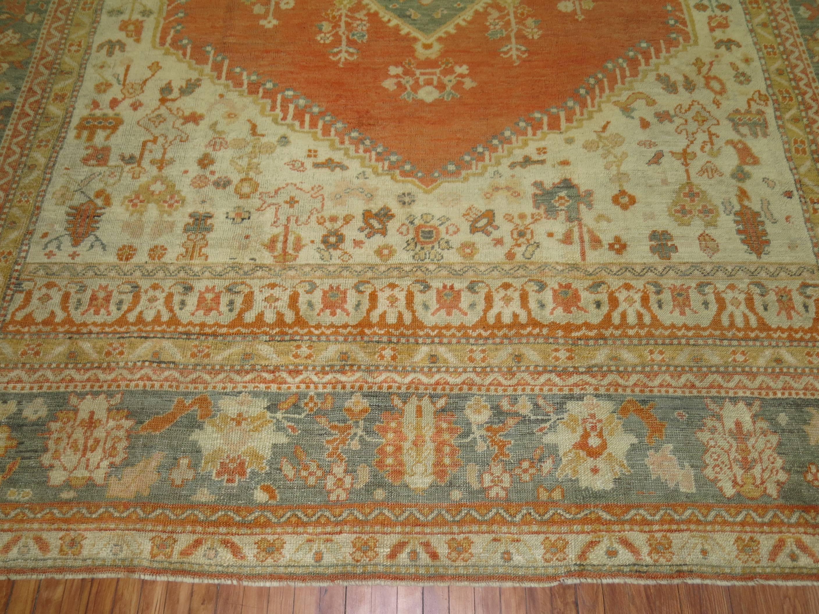 Square Antique Turkish Oushak Rug 1