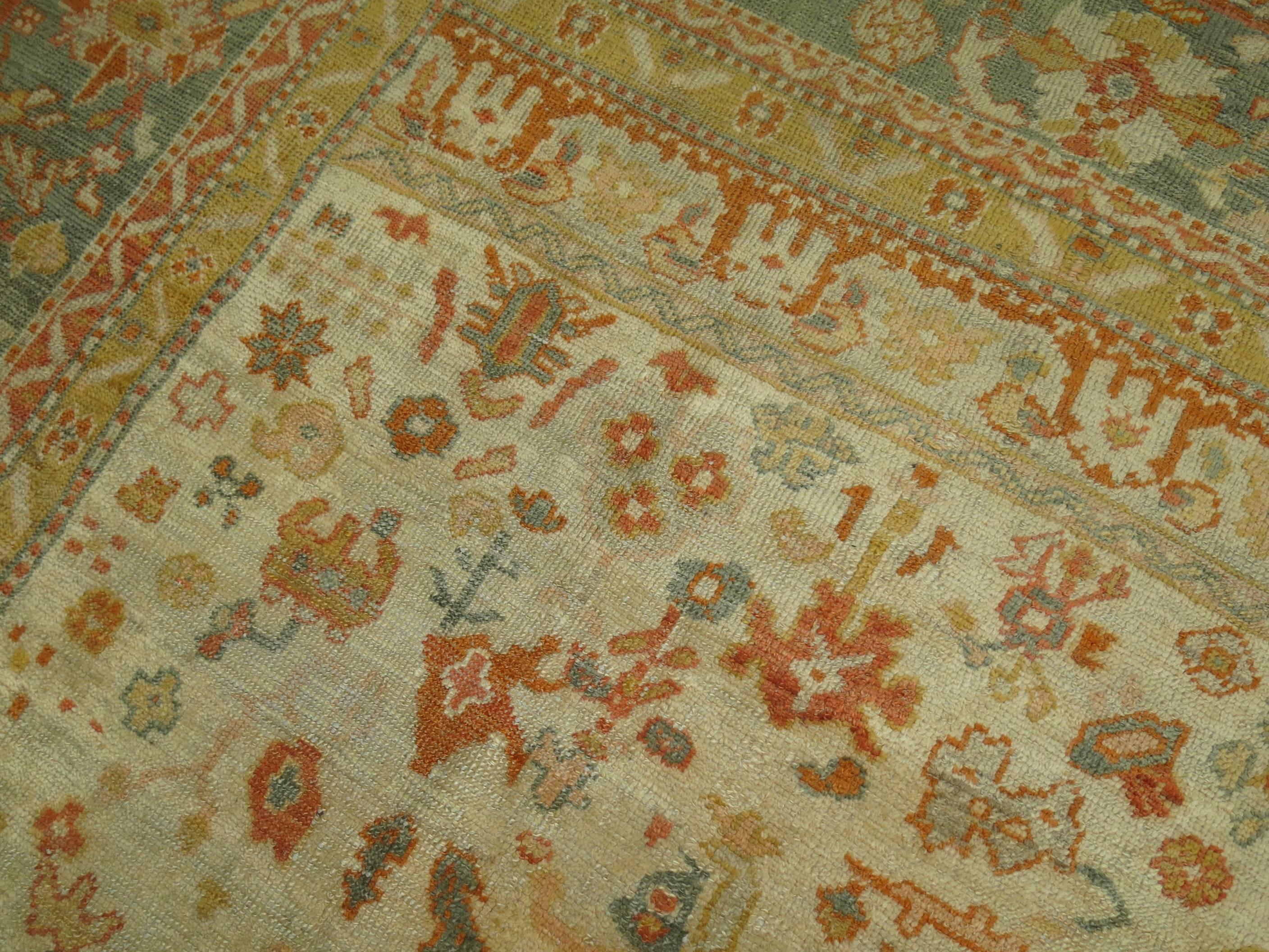 Square Antique Turkish Oushak Rug 2