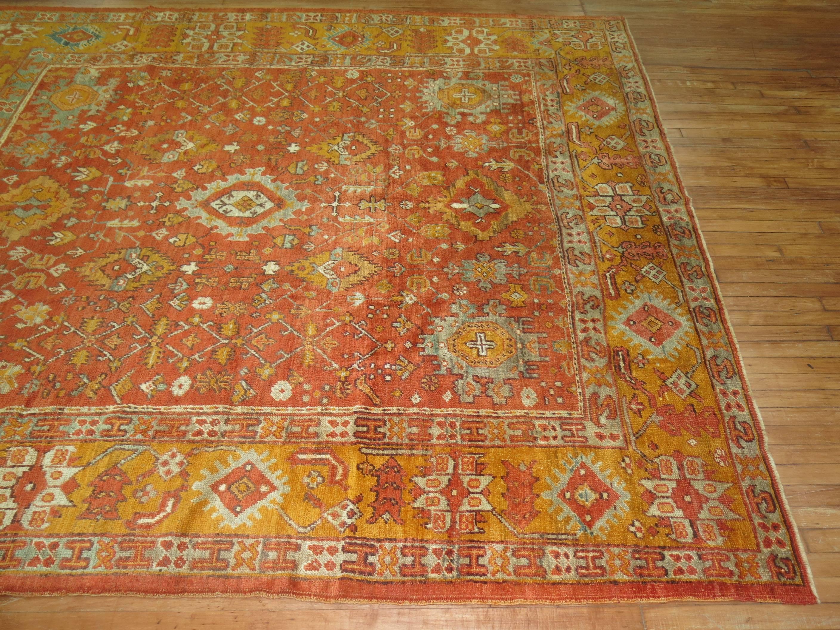 Antique Oushak Orange Rug In Excellent Condition In New York, NY