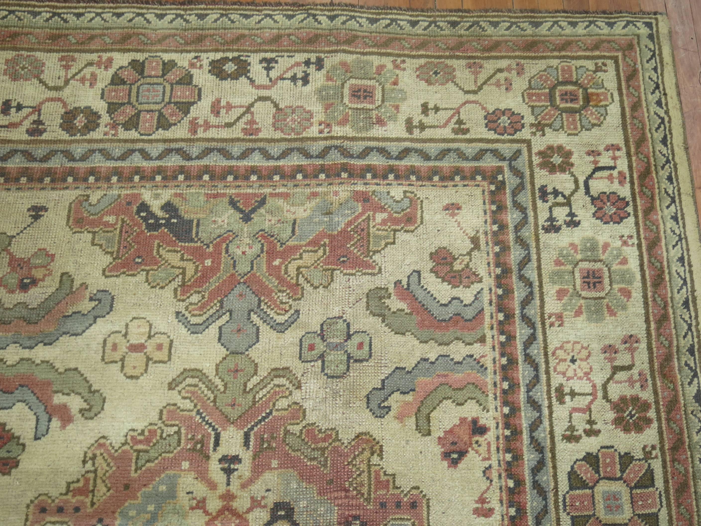 Hand-Knotted Turkish Oushak Carpet