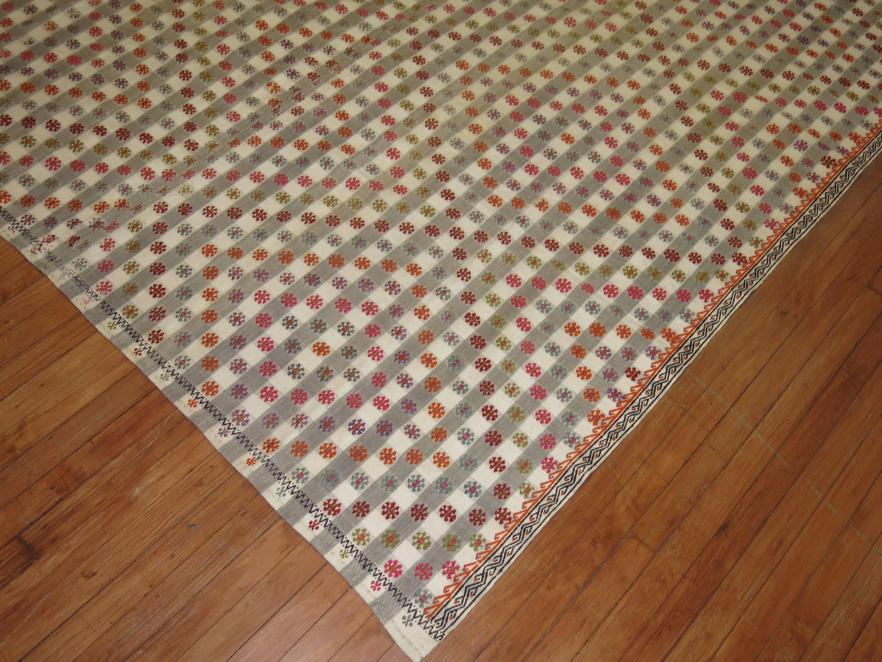 Hand-Knotted Turkish Jajim Flat-Weave Textile For Sale
