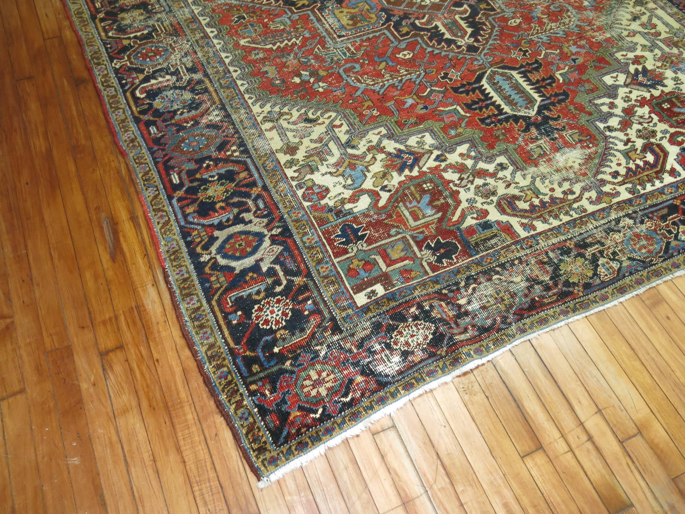 Serapi Traditional Worn Antique Persian Heriz Carpet