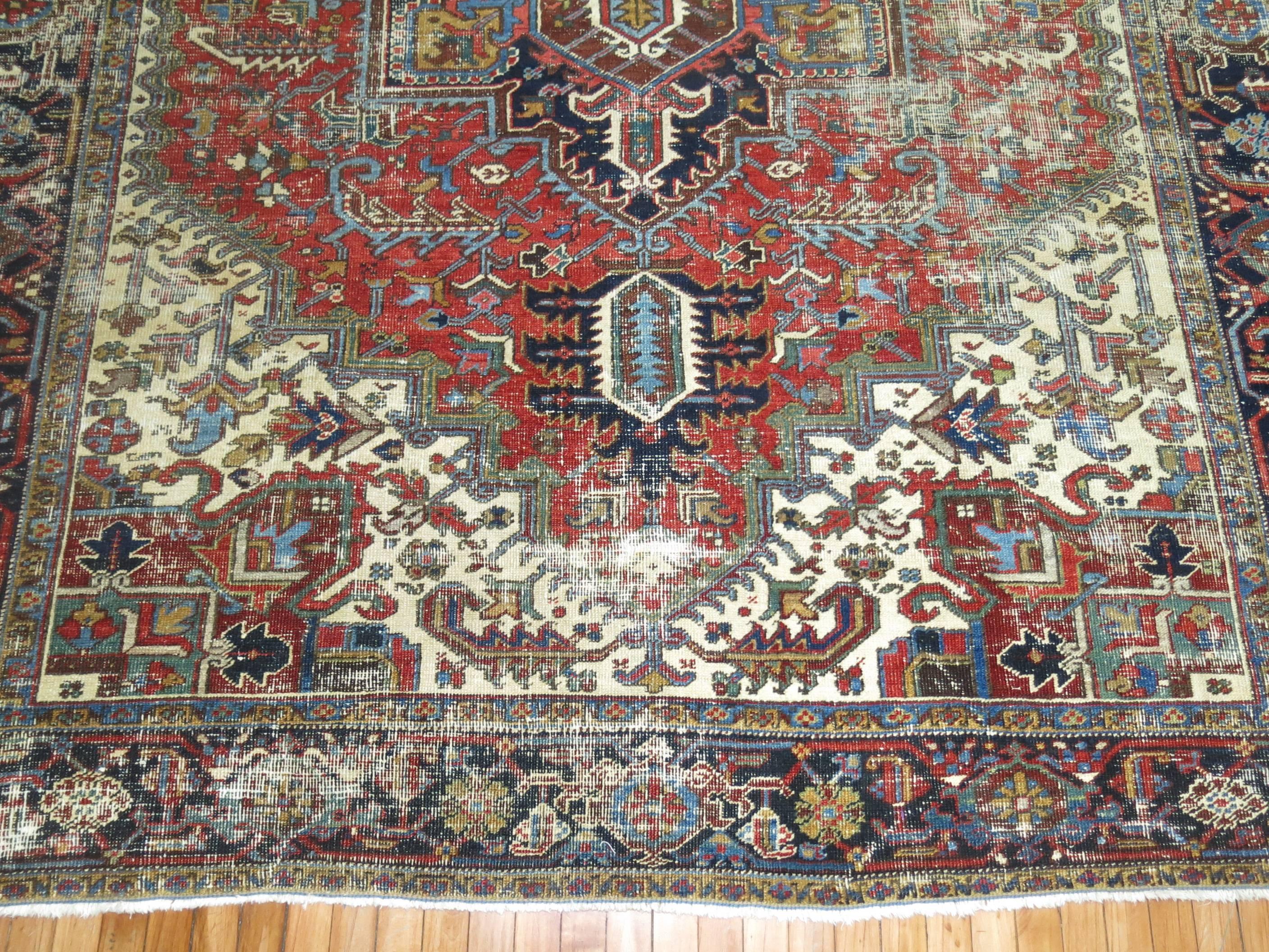 Traditional Worn Antique Persian Heriz Carpet 1
