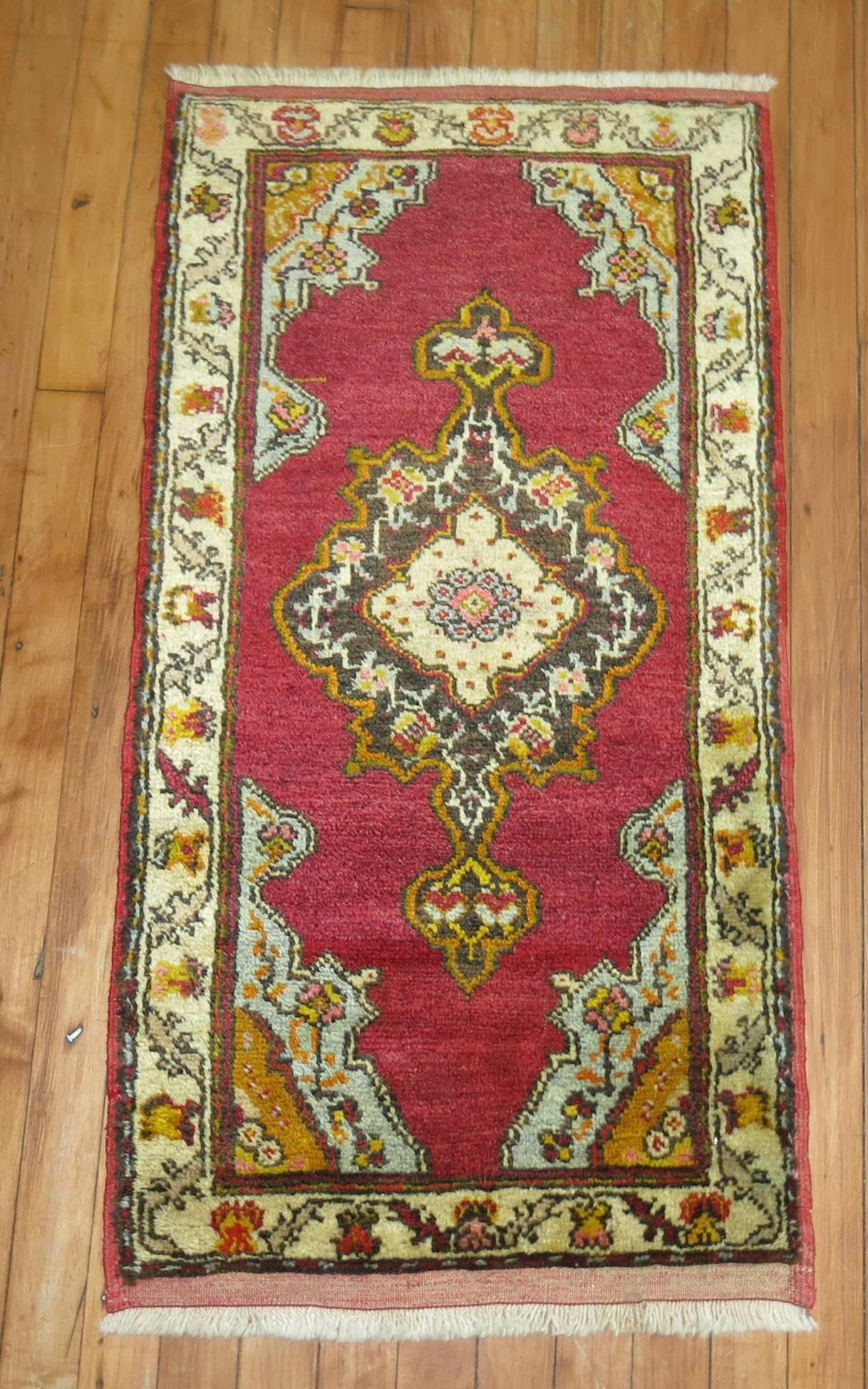 Rare set of vintage Turkish Oushak rugs. Measuring 19'' x 38'' and  22'' x 42''.