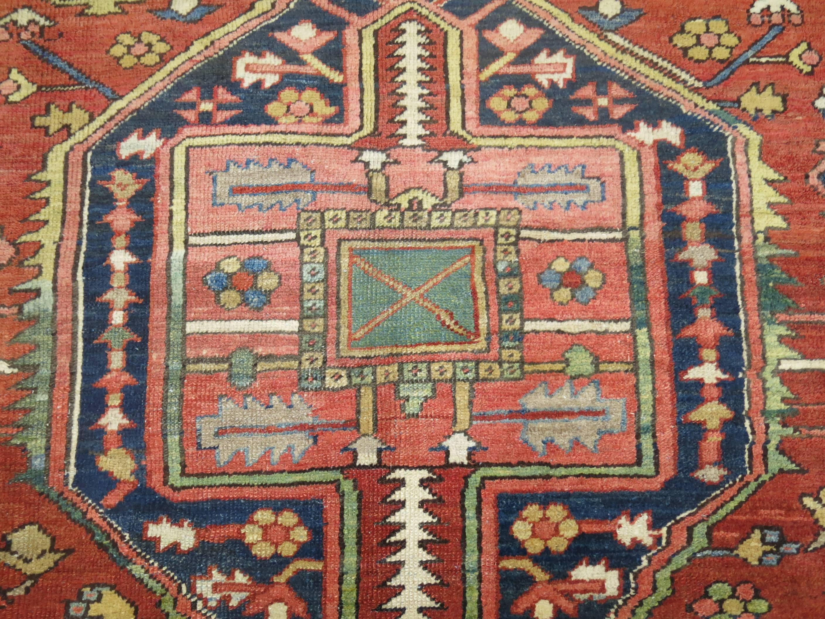 Antique Persian Heriz Carpet In Excellent Condition In New York, NY