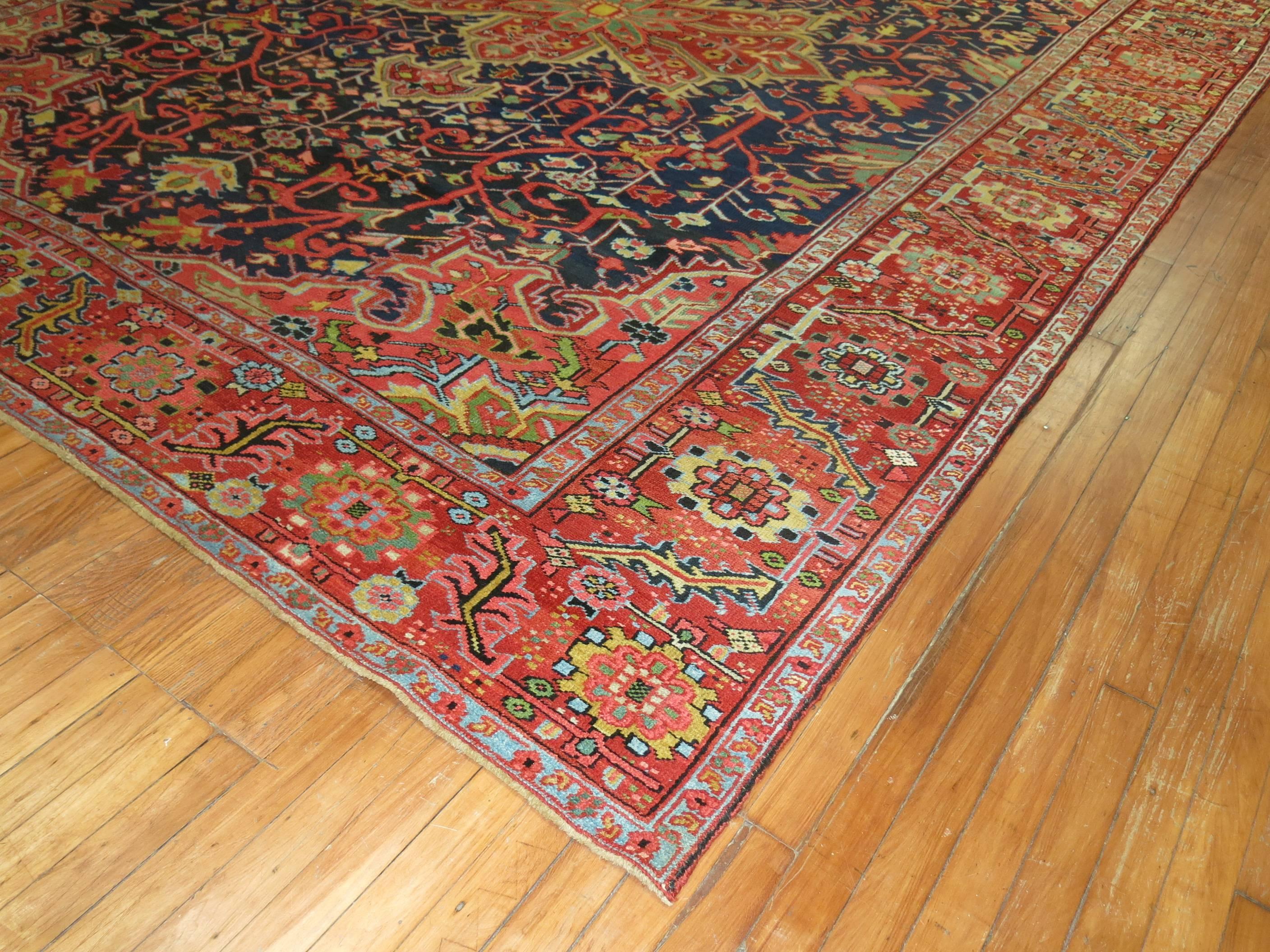 Serapi Jewel Tone Antique Persian Heriz Full Pile Carpet