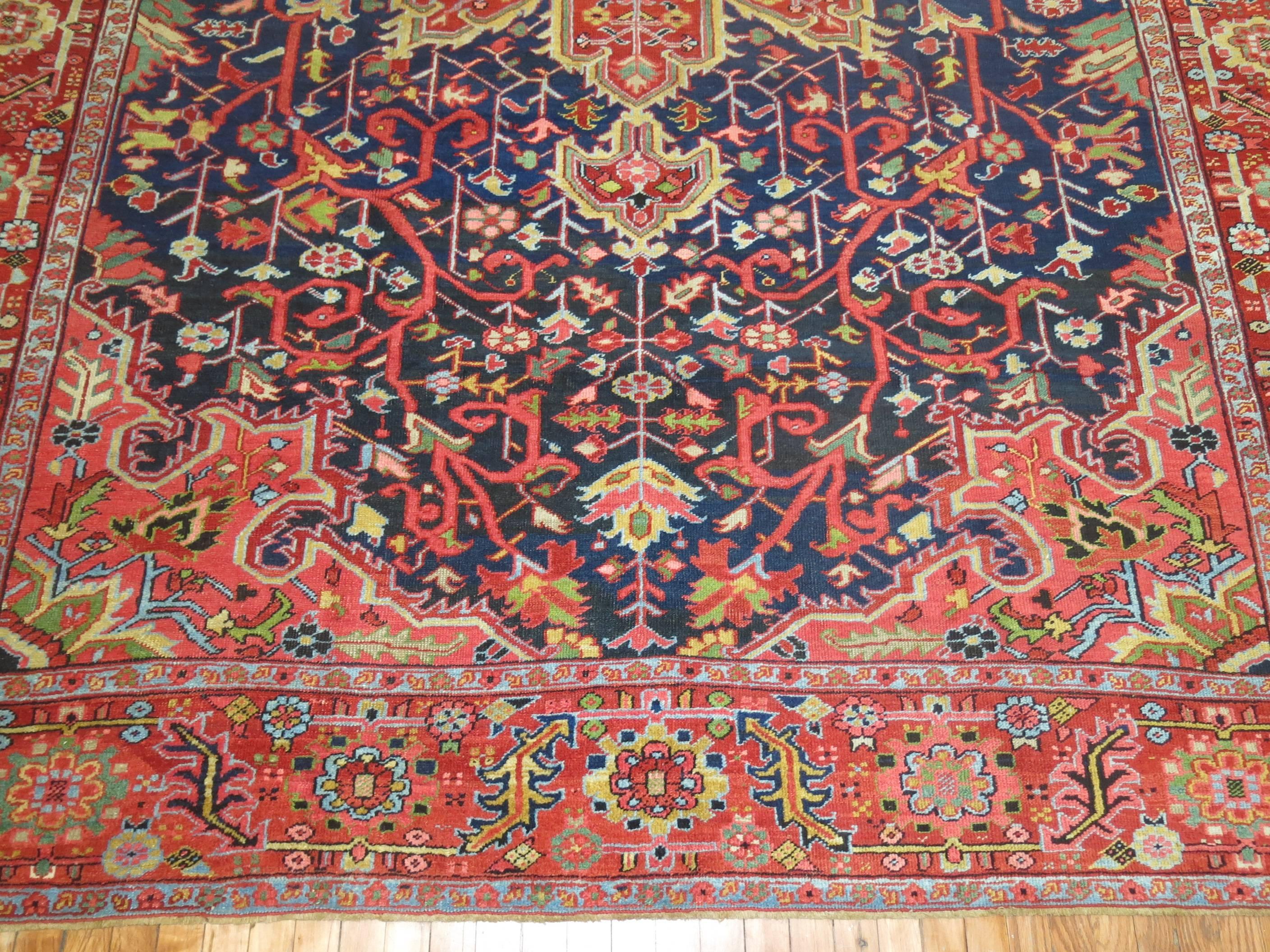 Jewel Tone Antique Persian Heriz Full Pile Carpet In Excellent Condition In New York, NY