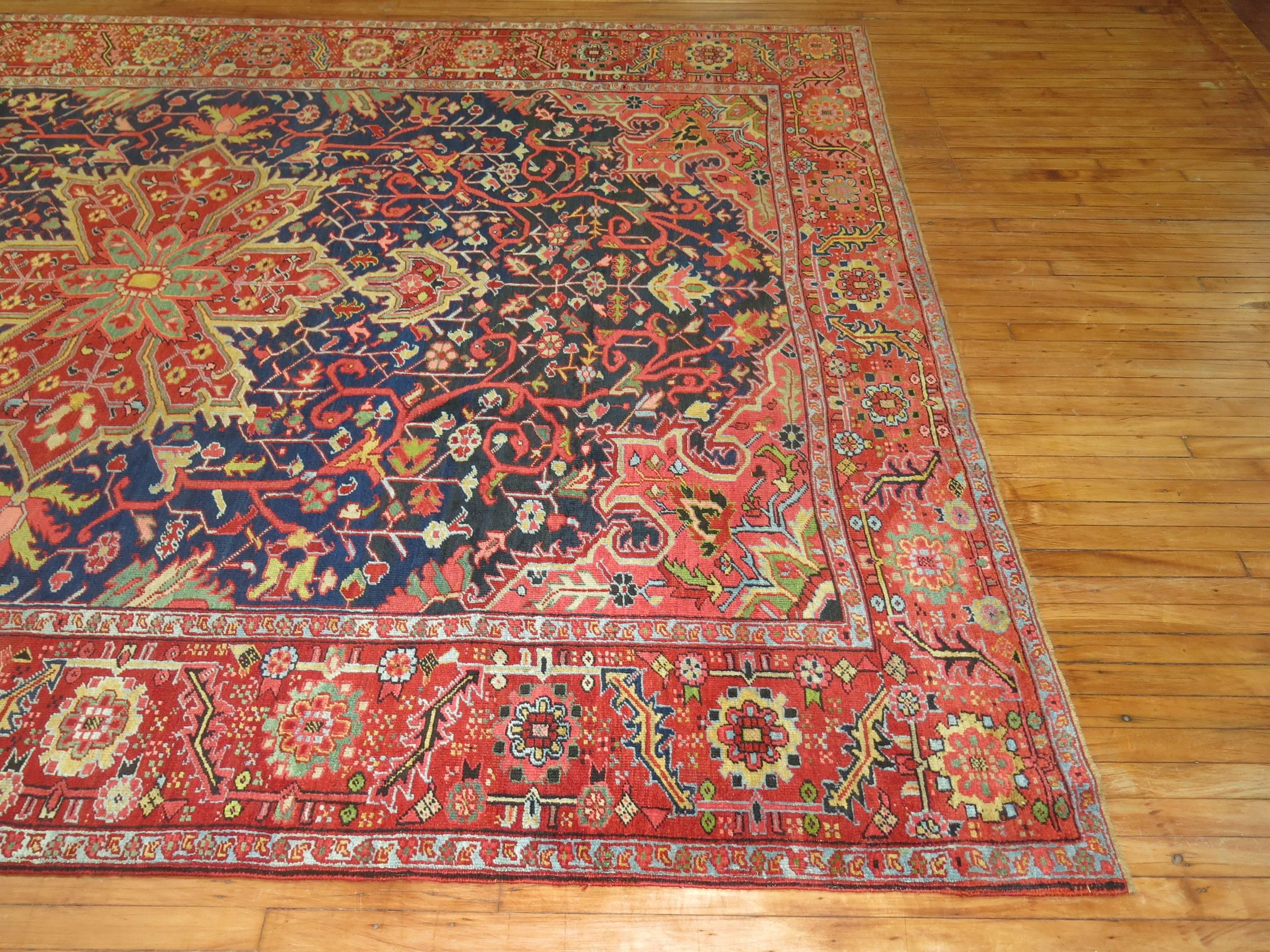20th Century Jewel Tone Antique Persian Heriz Full Pile Carpet