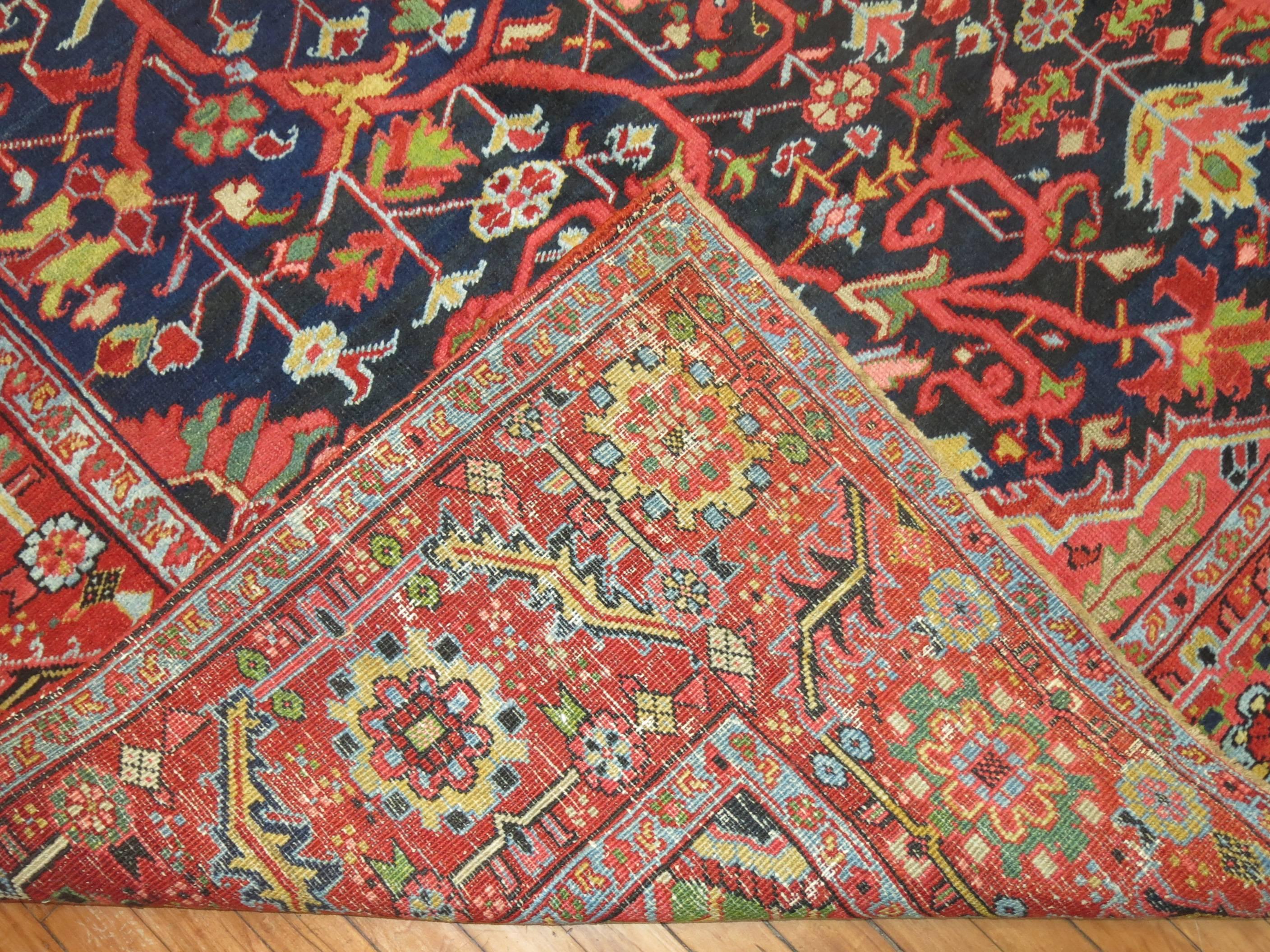 Wool Jewel Tone Antique Persian Heriz Full Pile Carpet