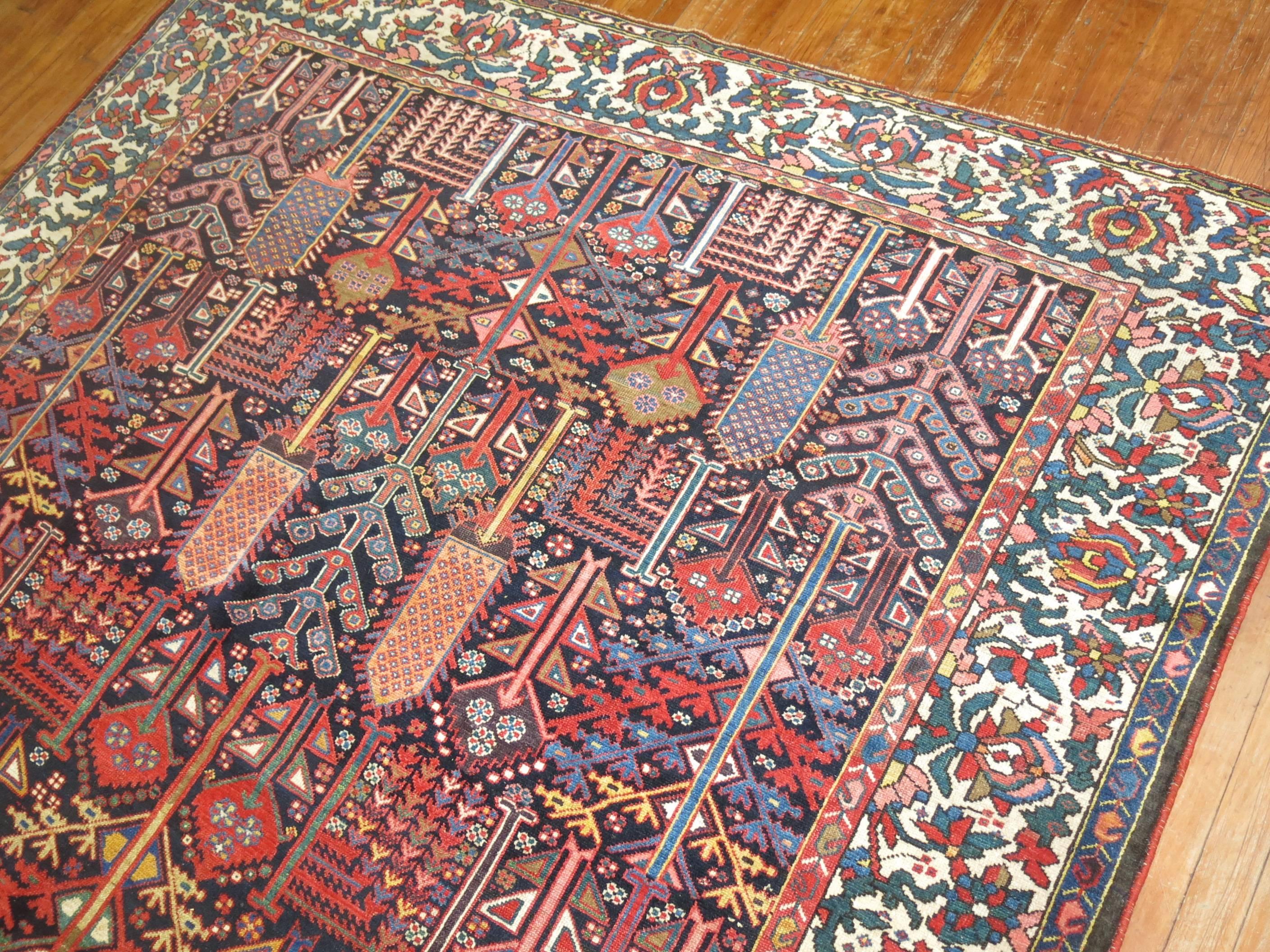 Wool Antique Persian Bakhtiari Willow Tree Carpet