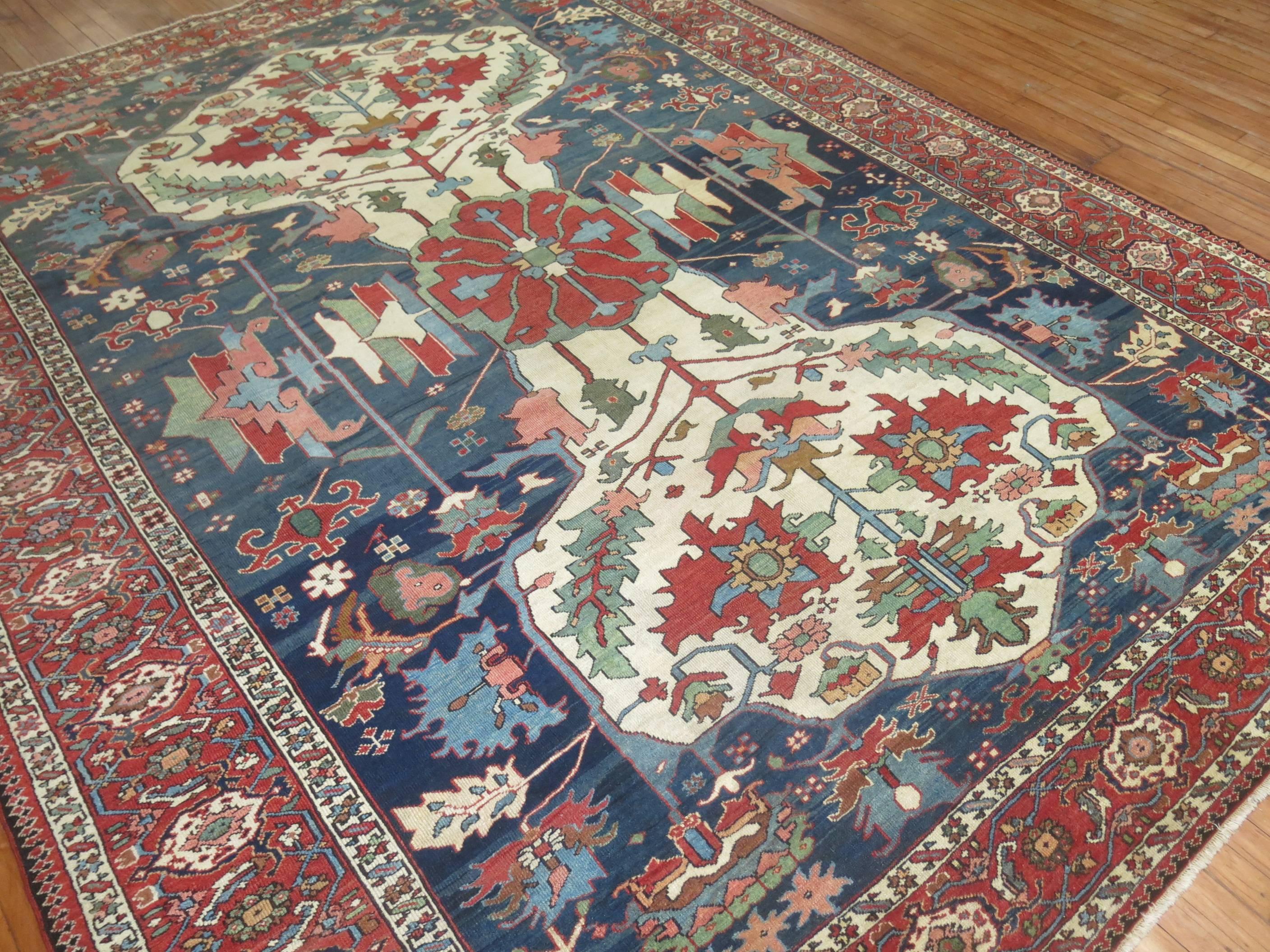 Unique looking Persian Heriz carpet.