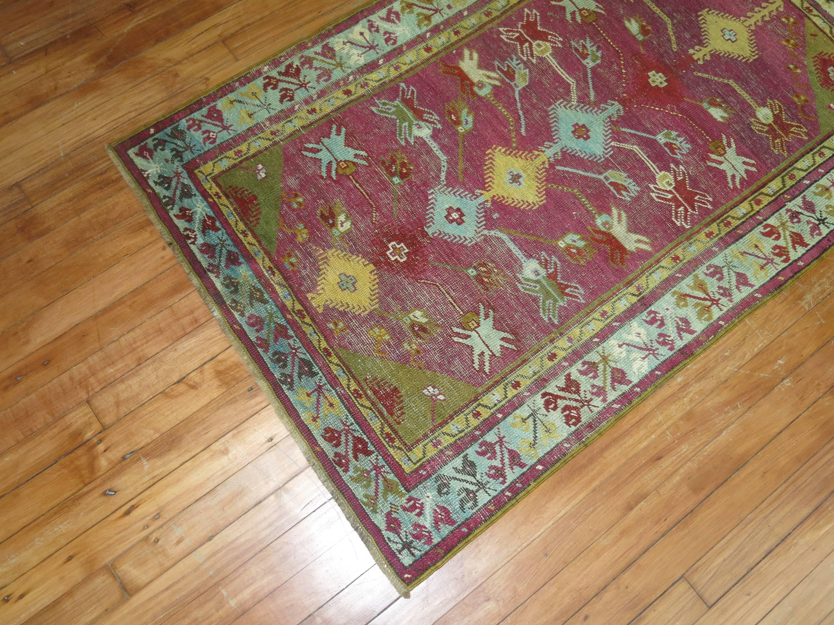 Hand-Knotted Zabihi Collection 19th Century Antique Turkish  Ghiordes Throw Rug For Sale
