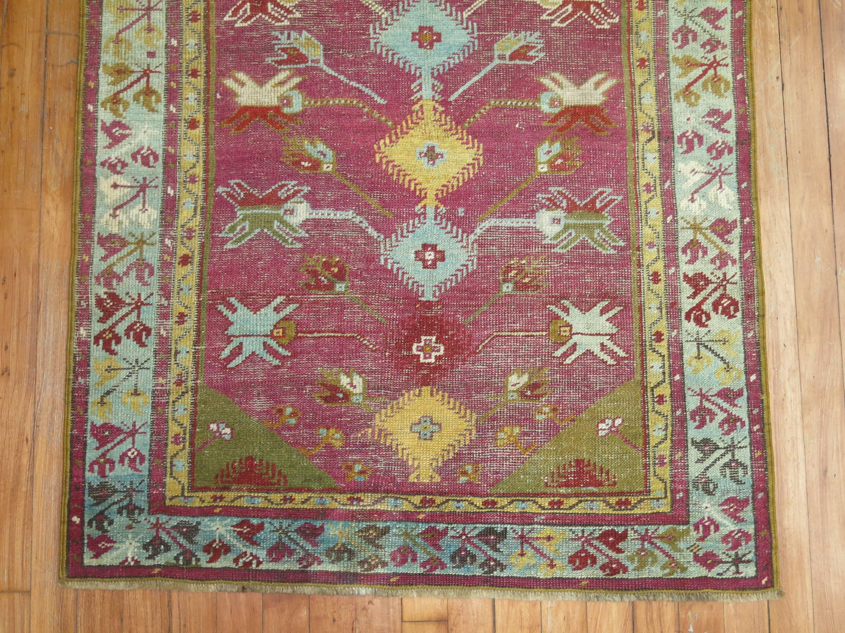 Anglo-Japanese Zabihi Collection 19th Century Antique Turkish  Ghiordes Throw Rug For Sale