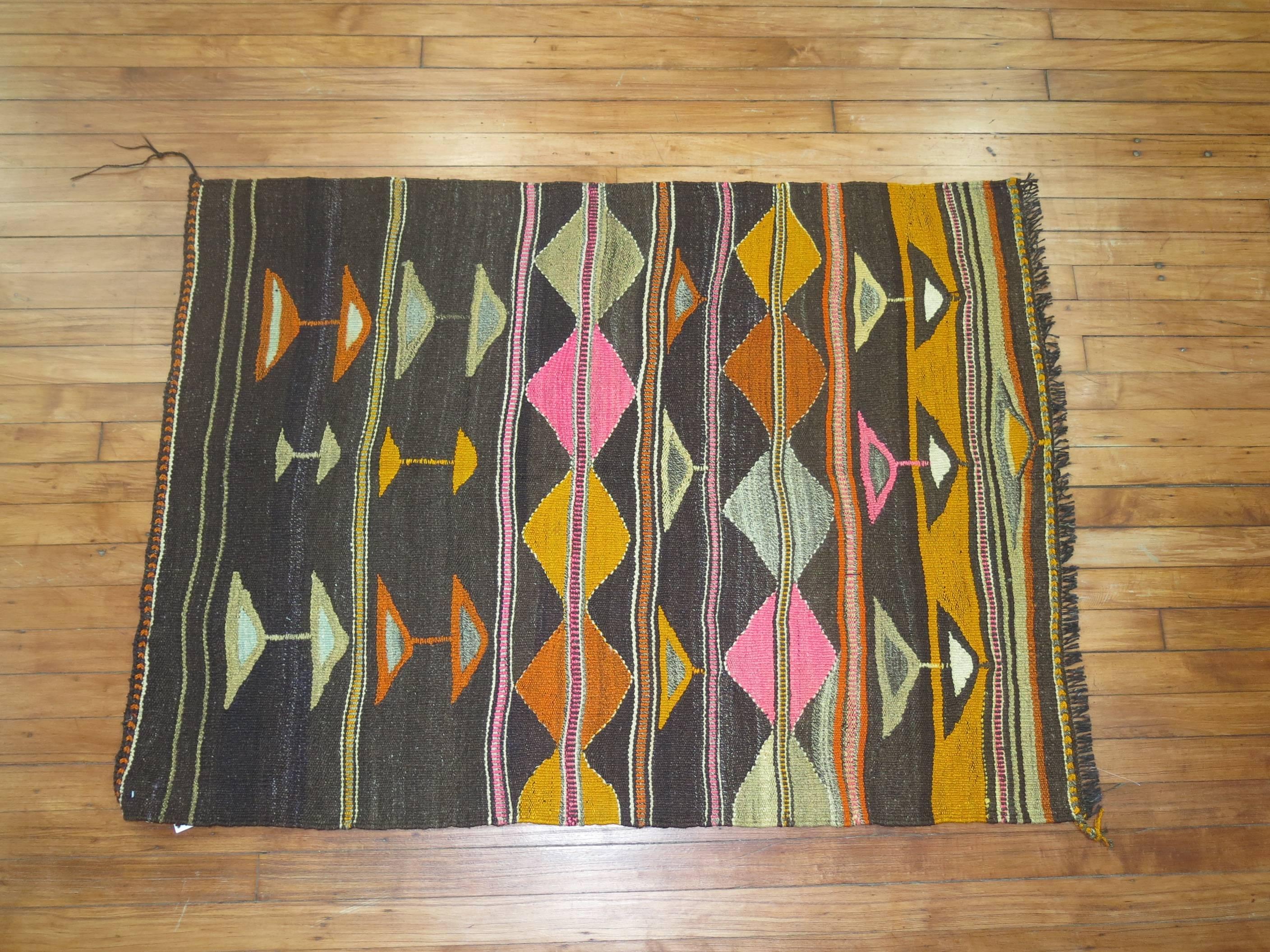 One of a kind abstract looking Mid-Century Turkish Kilim.