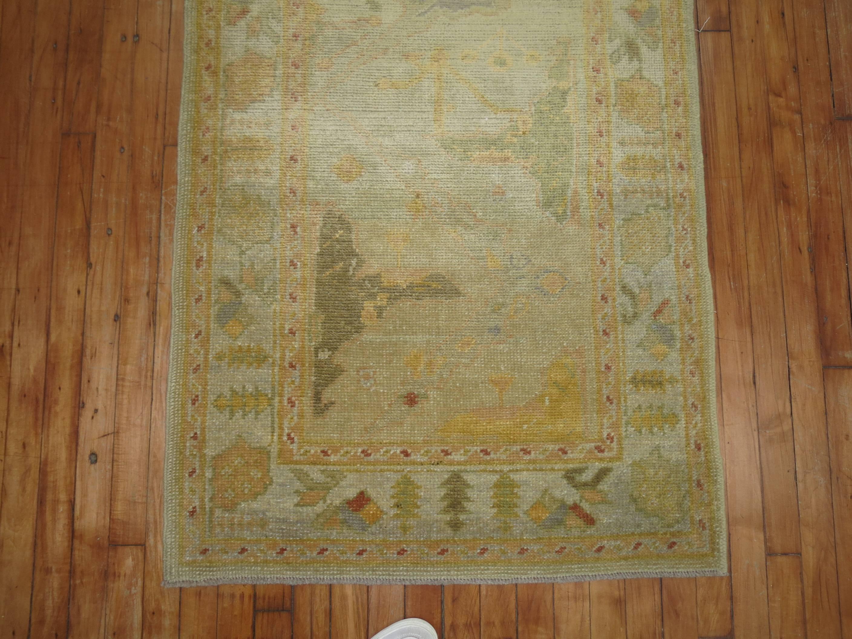 Hand-Knotted Gold Brown Vintage Inspired Turkish Runner For Sale