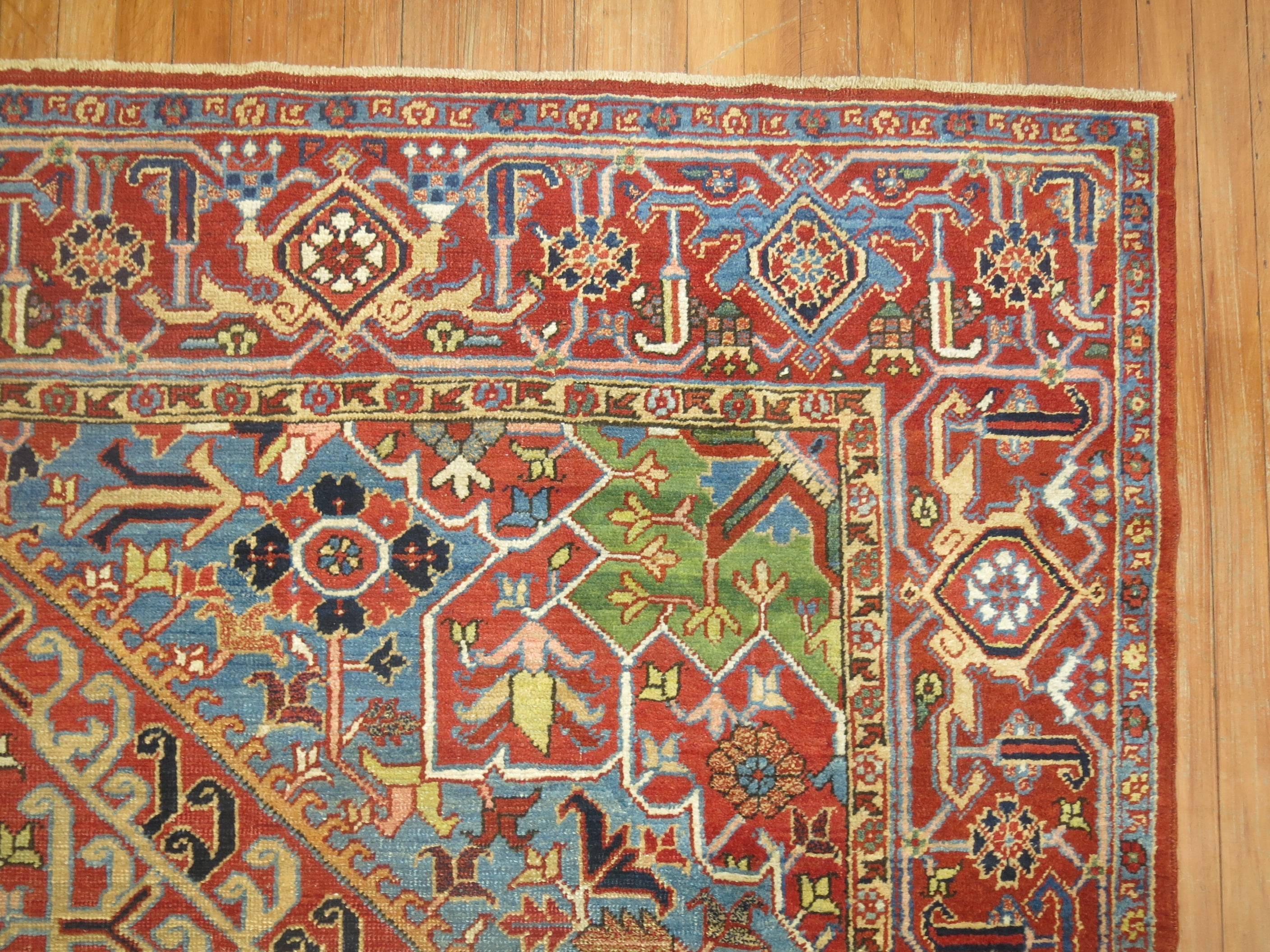 Serapi Unique Color Combo Antique Persian Heriz Carpet For Sale