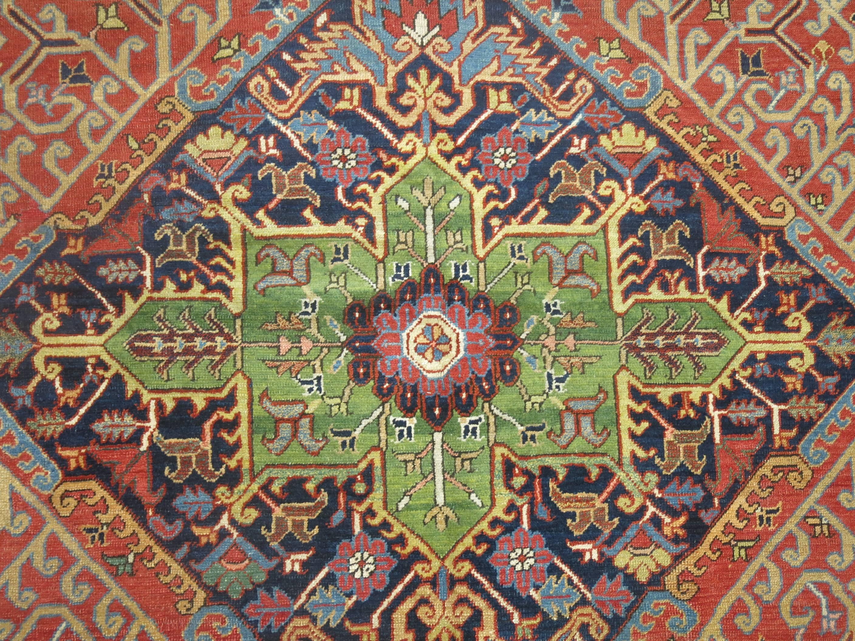 20th Century Unique Color Combo Antique Persian Heriz Carpet For Sale