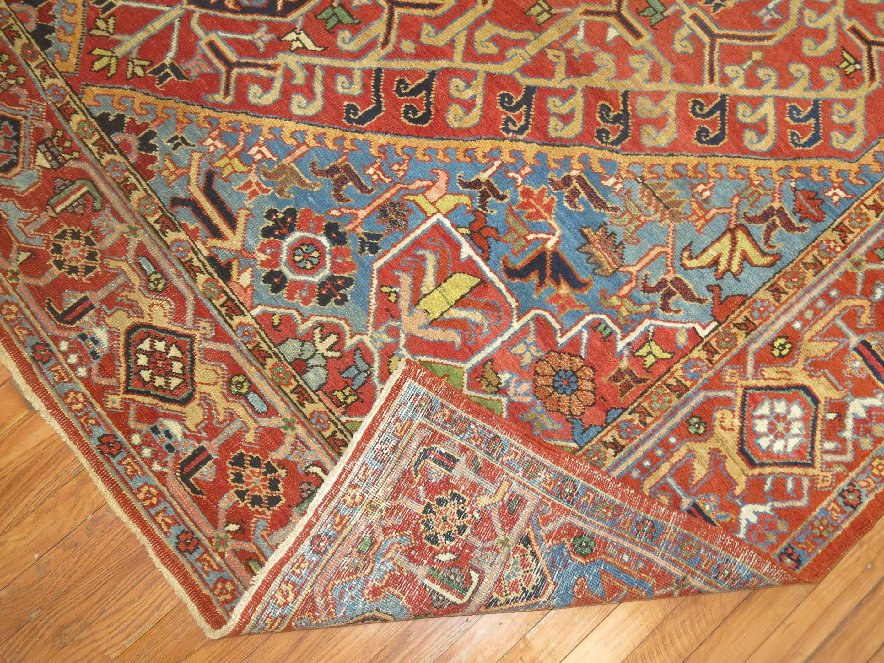 Wool Unique Color Combo Antique Persian Heriz Carpet For Sale