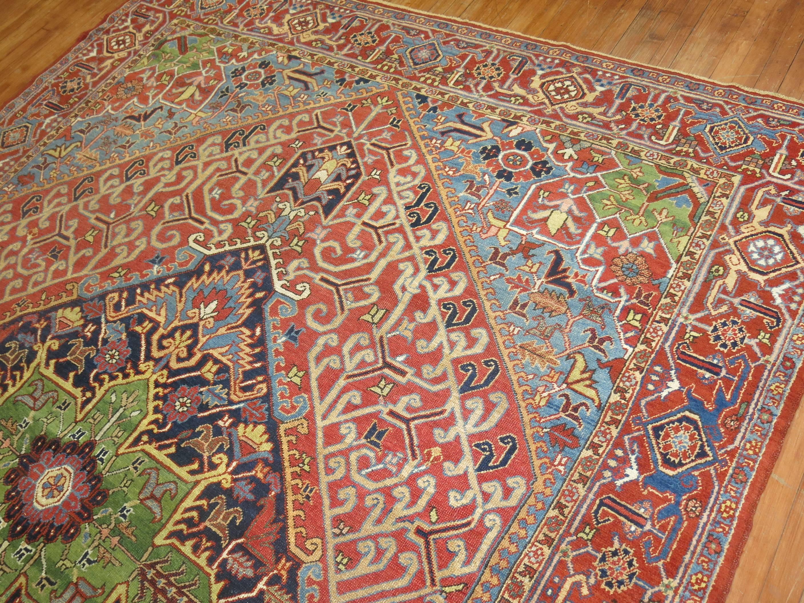 Unique Color Combo Antique Persian Heriz Carpet For Sale 1