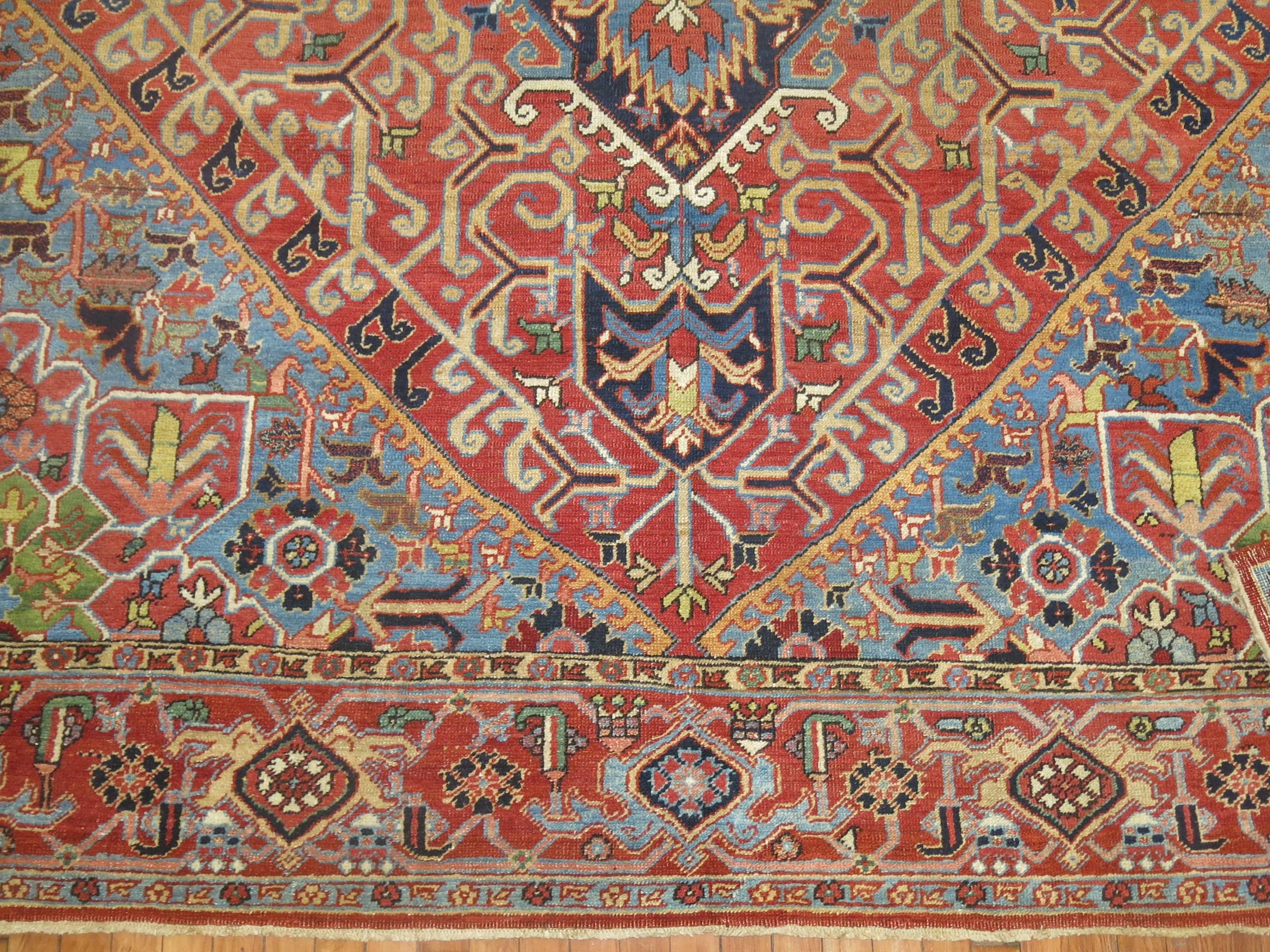 Unique Color Combo Antique Persian Heriz Carpet For Sale 3