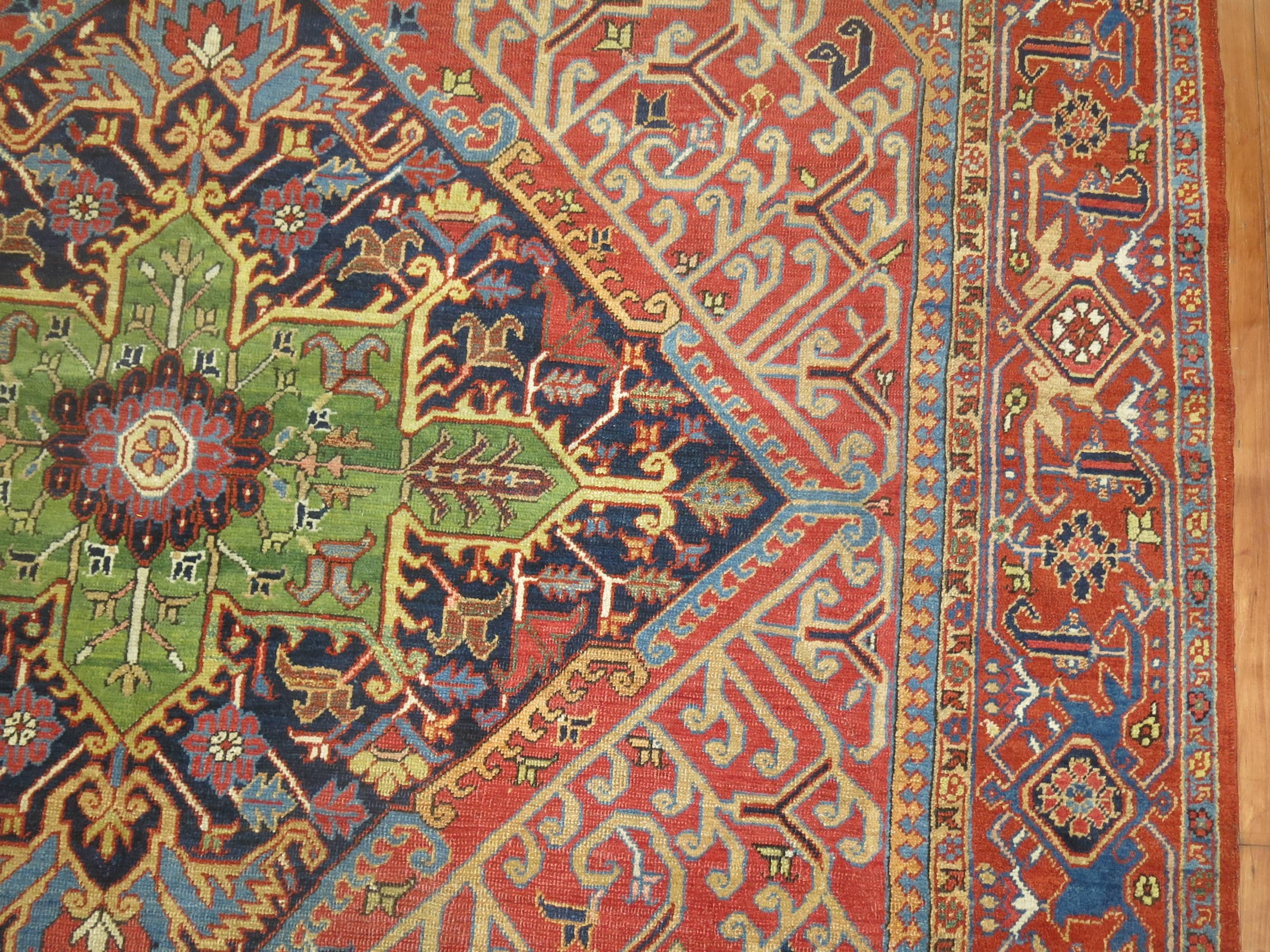Unique Color Combo Antique Persian Heriz Carpet For Sale 2