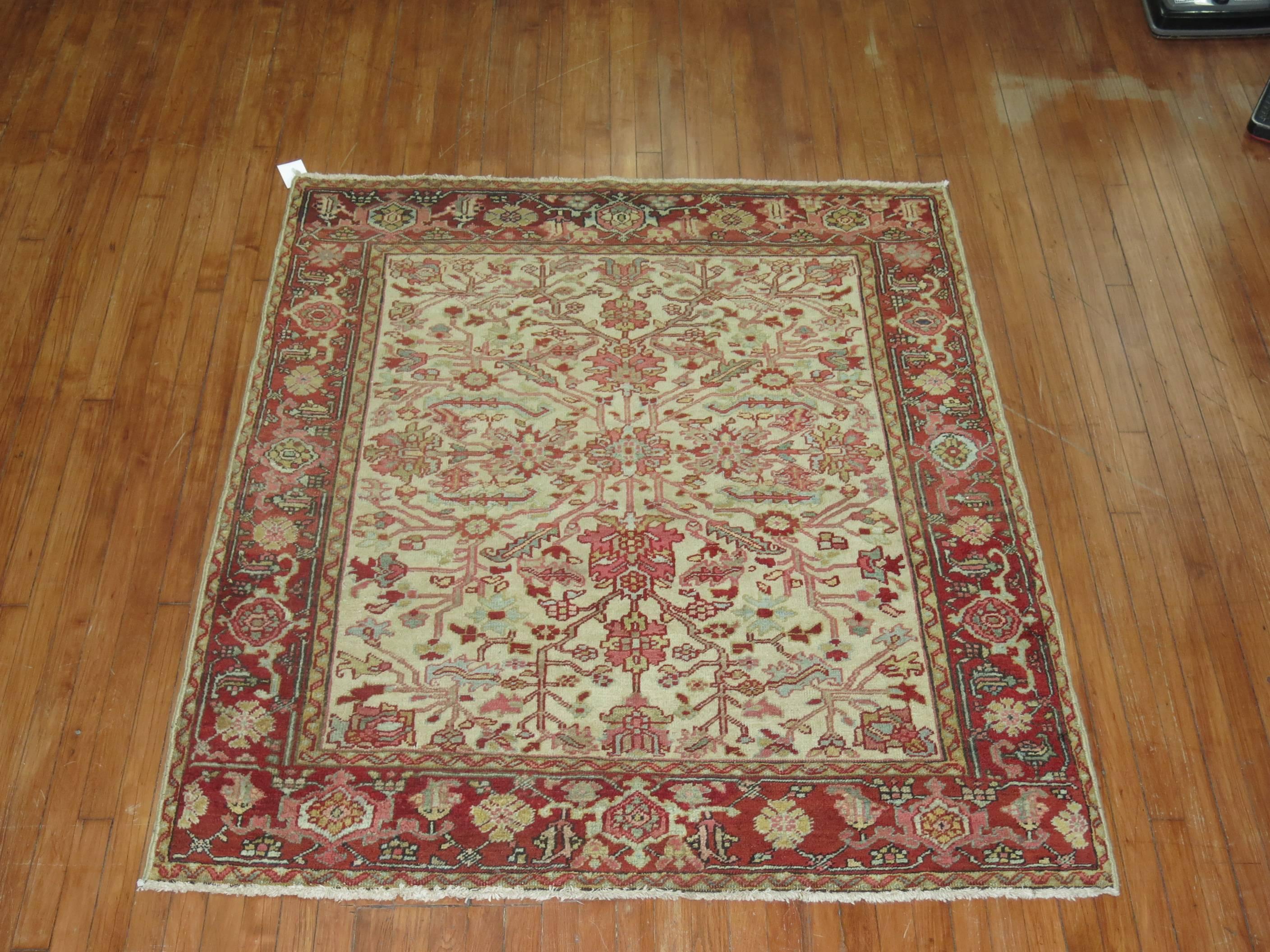 Serapi Square Vintage Persian Heriz Carpet For Sale