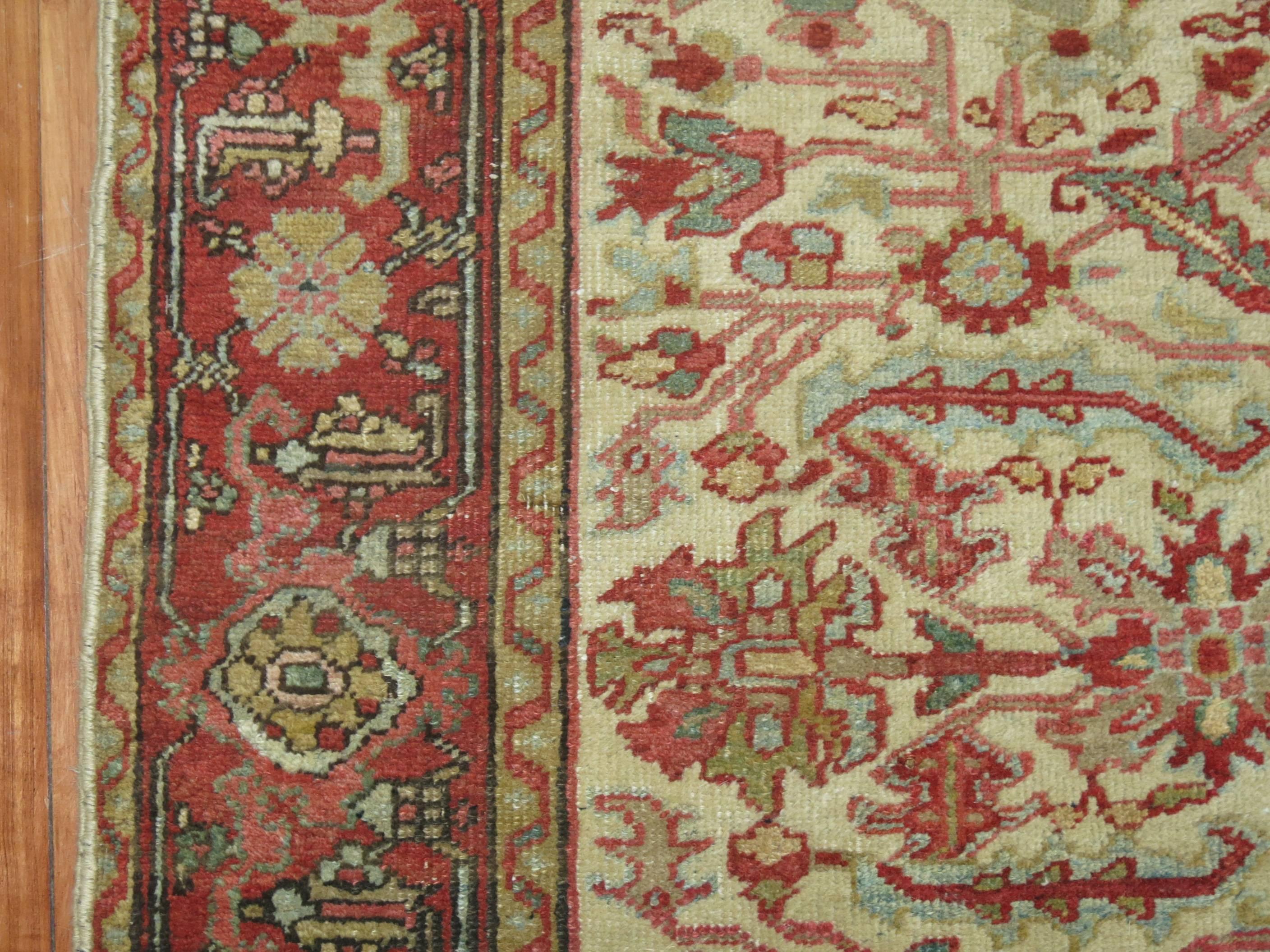 Hand-Knotted Square Vintage Persian Heriz Carpet For Sale