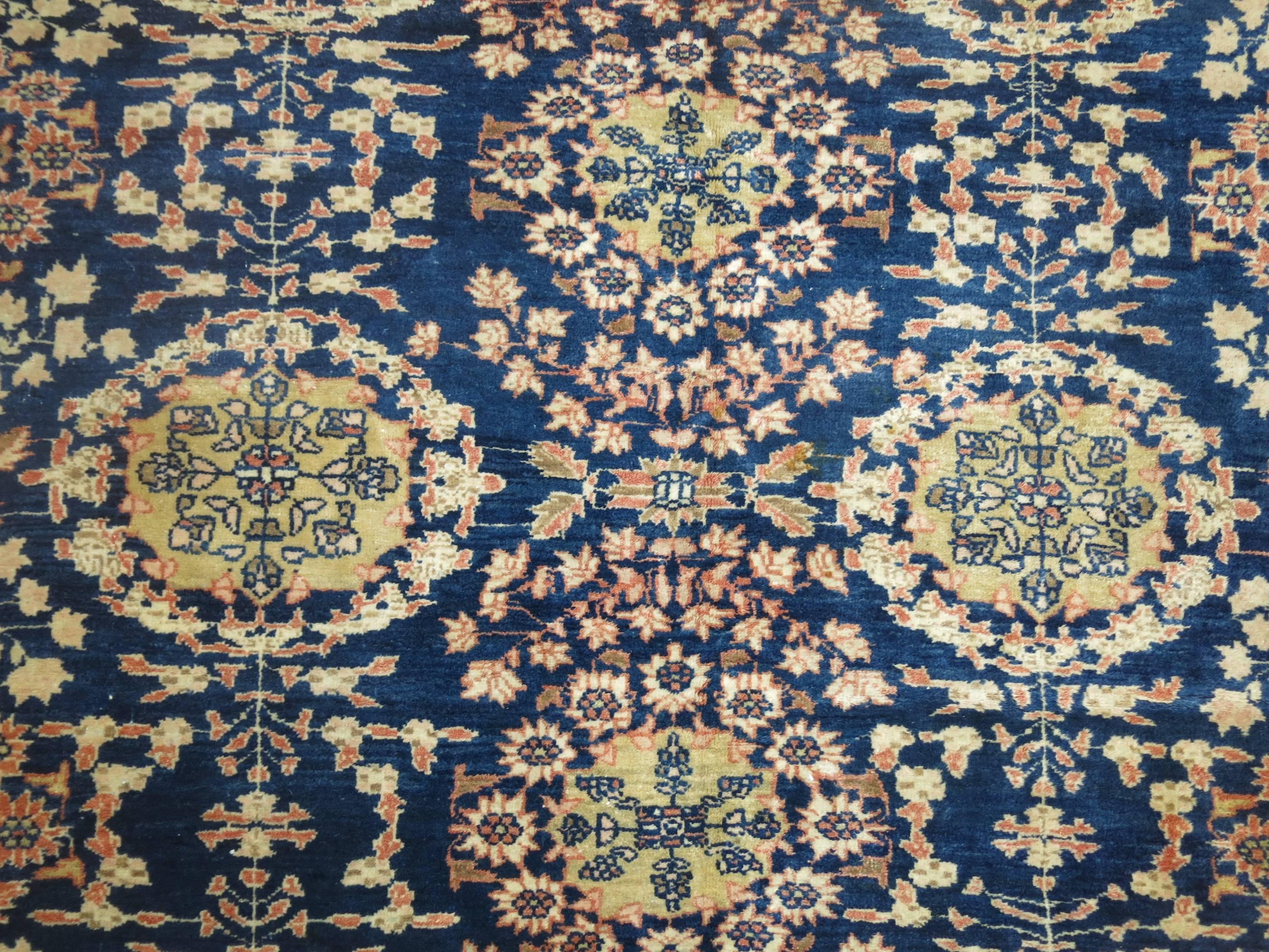 Hand-Knotted Blue Persian Mahal Carpet For Sale