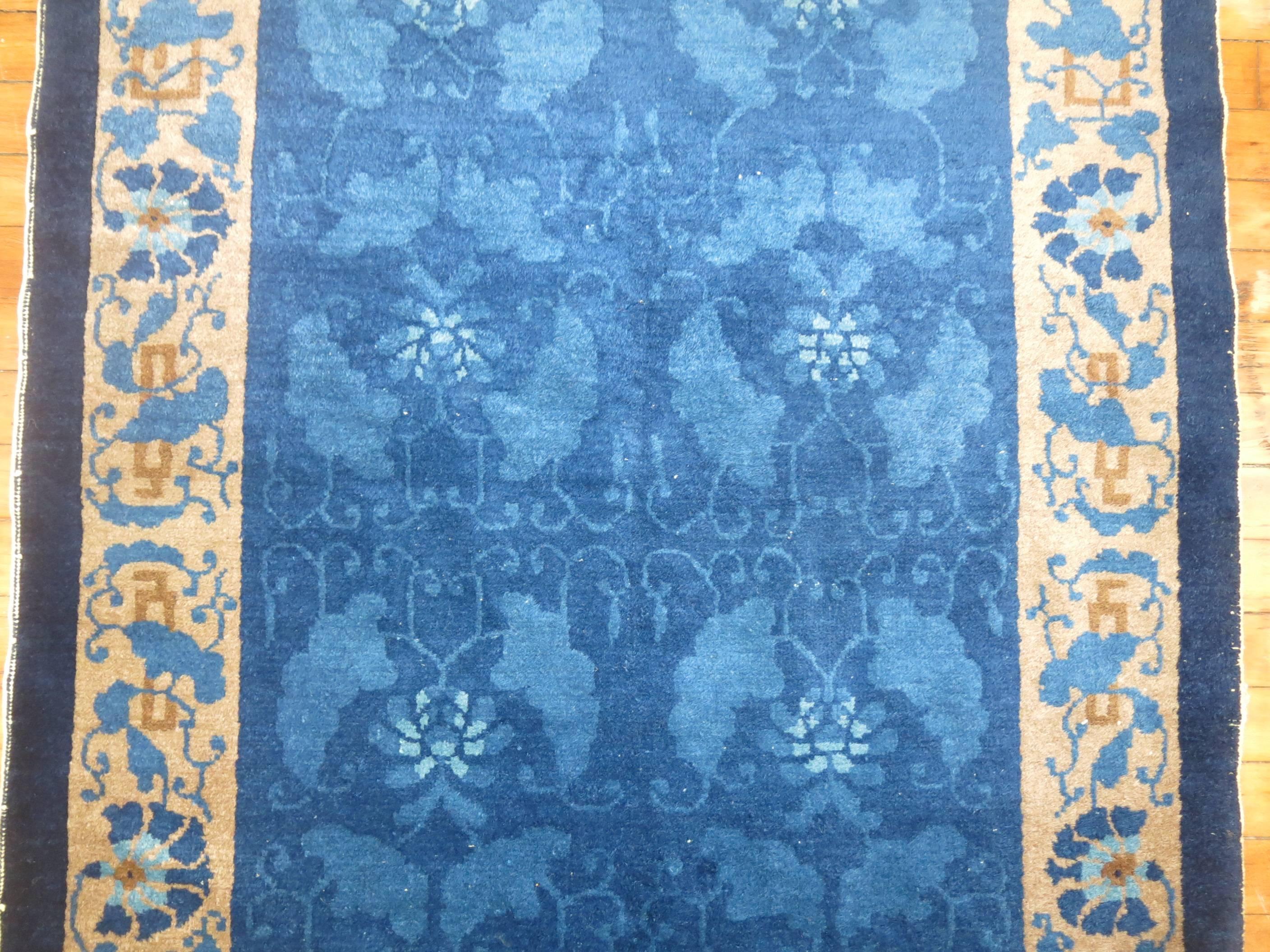 Hand-Knotted Chinese Peking Blue Rug
