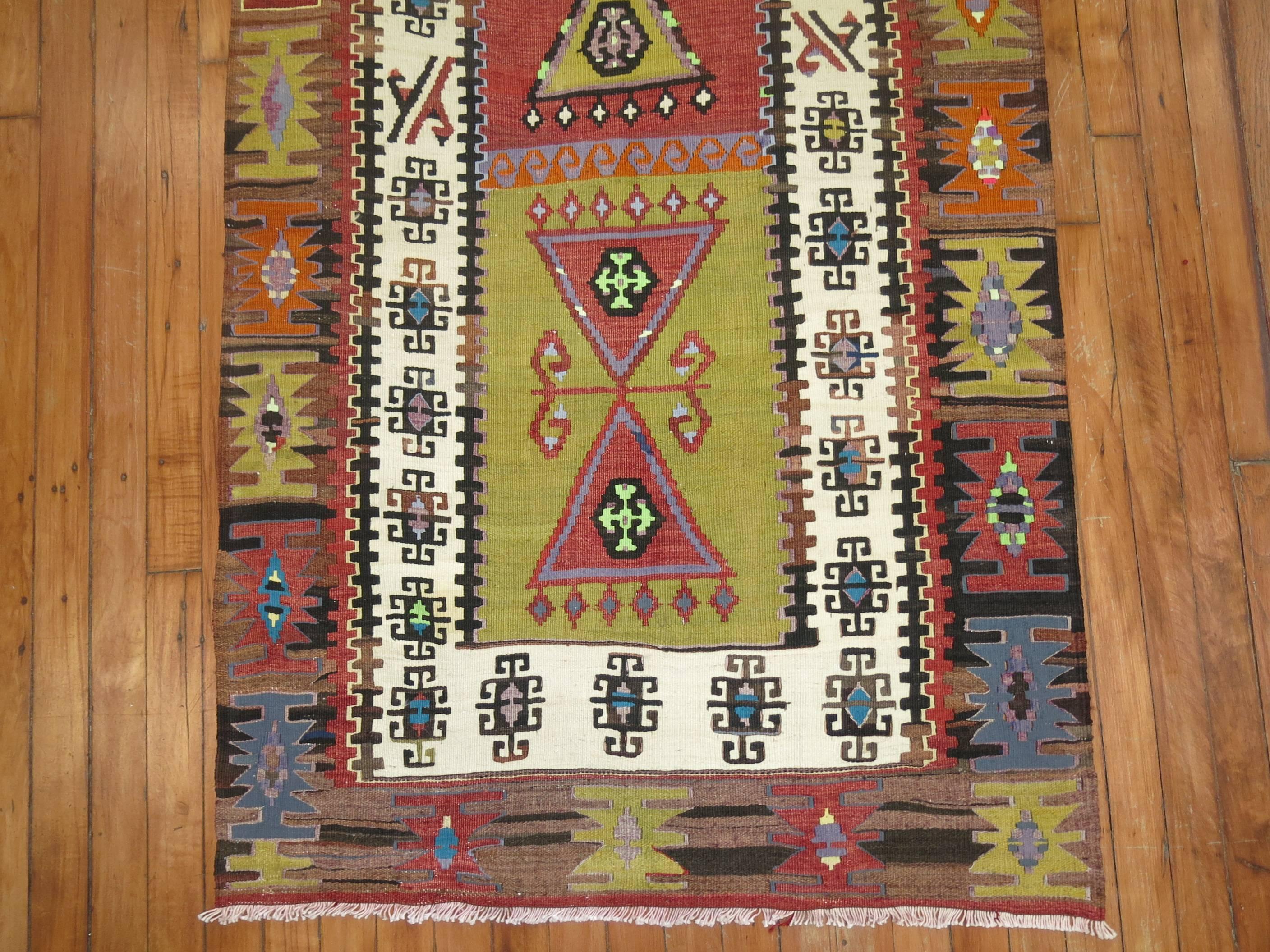 Hand-Knotted Antique Kilim Runner For Sale