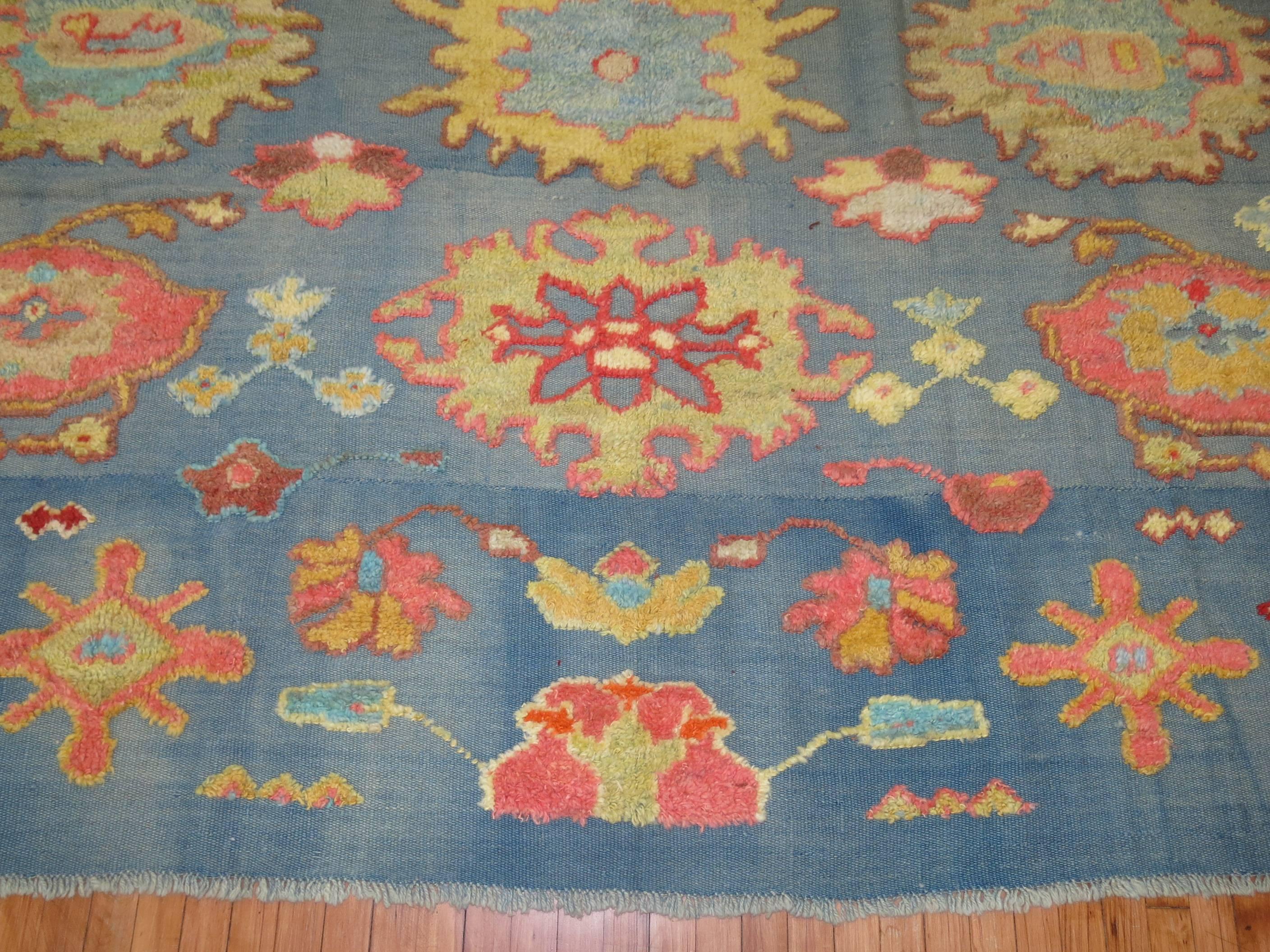 20th Century Colorful Flat-Weave Raised Motif Rug