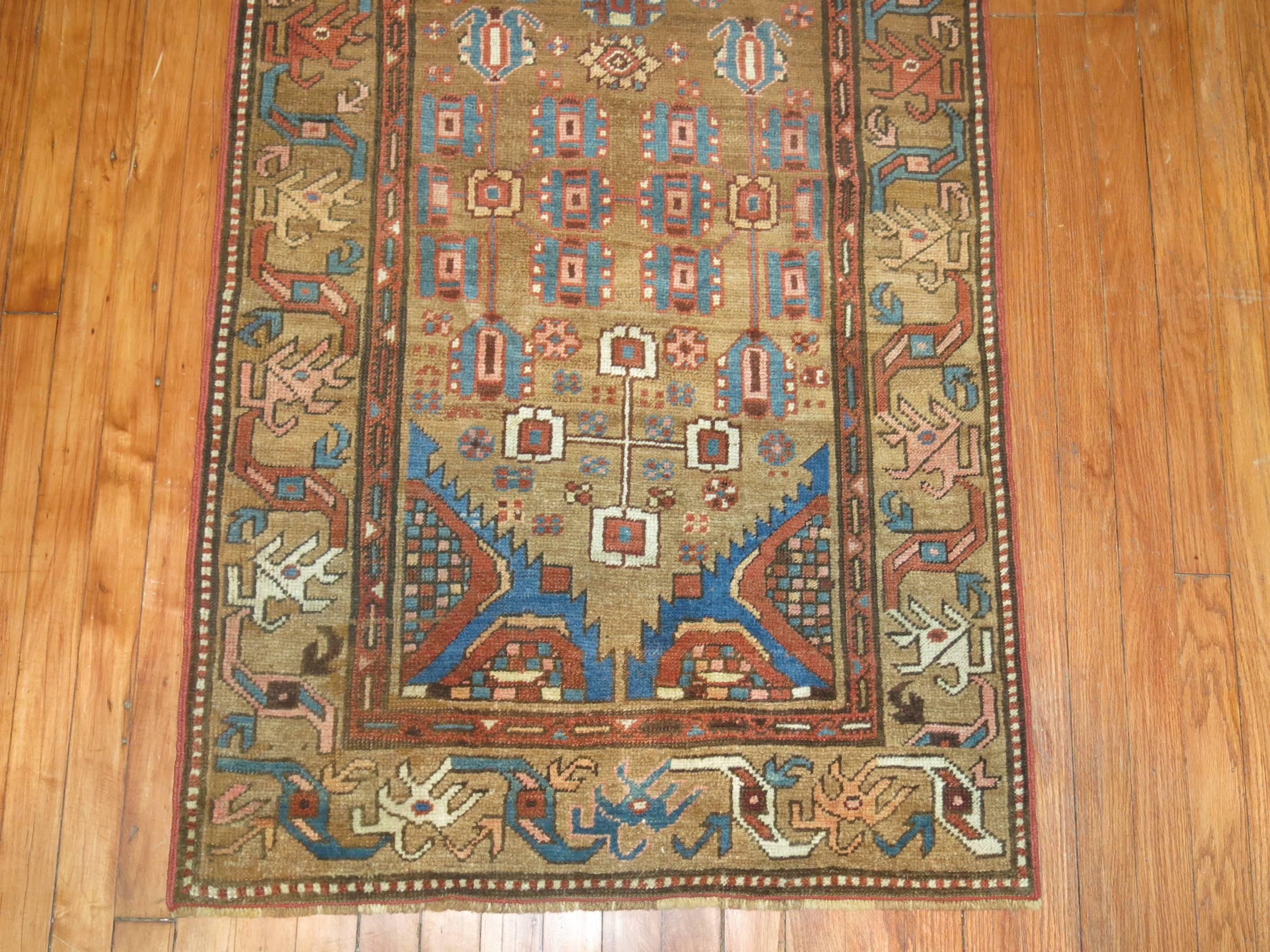 Heriz Serapi Tribal Camel Persian Bakshaish Runner, Early 20th Century For Sale