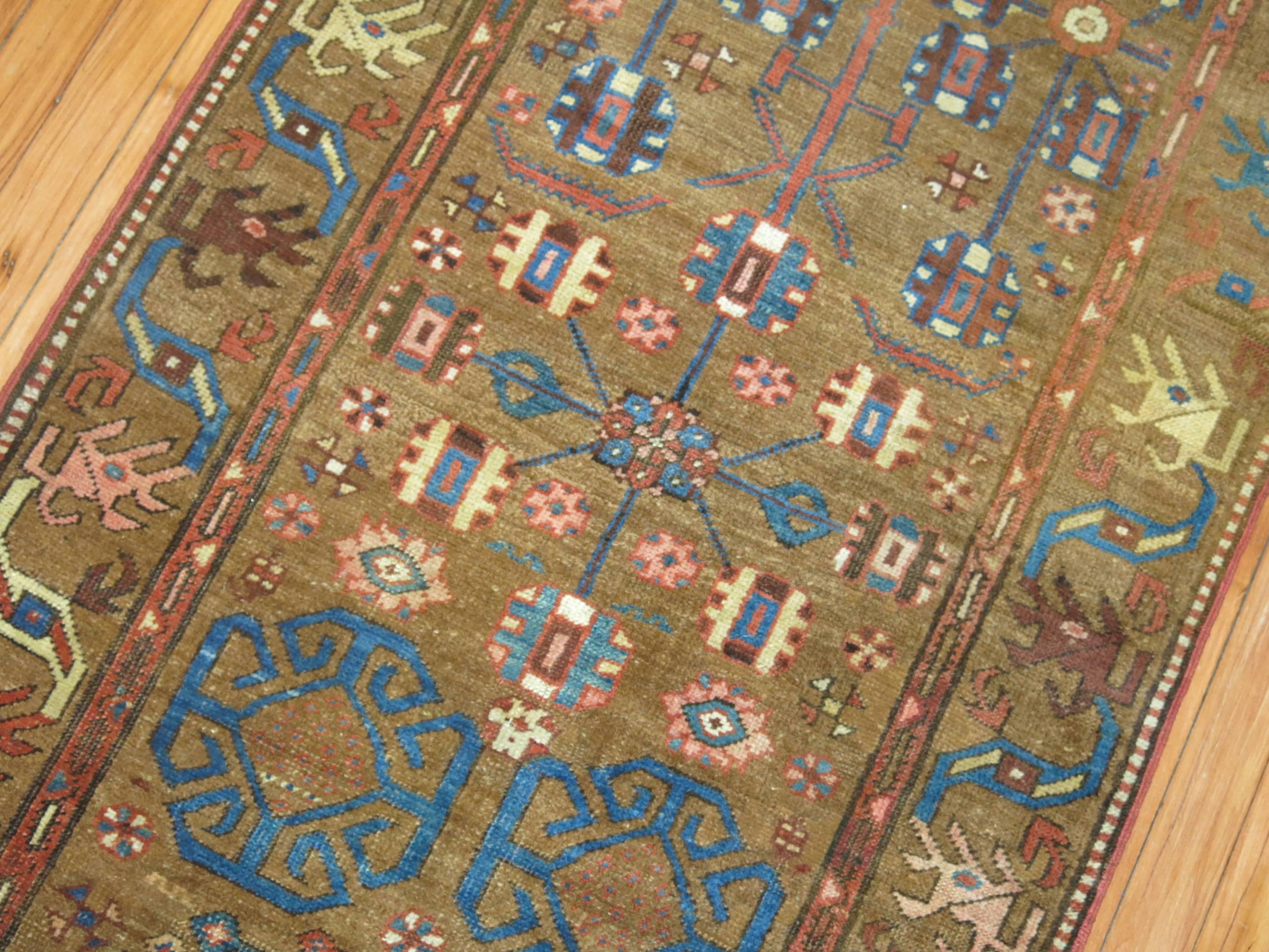Tribal Camel Persian Bakshaish Runner, Early 20th Century In Good Condition For Sale In New York, NY