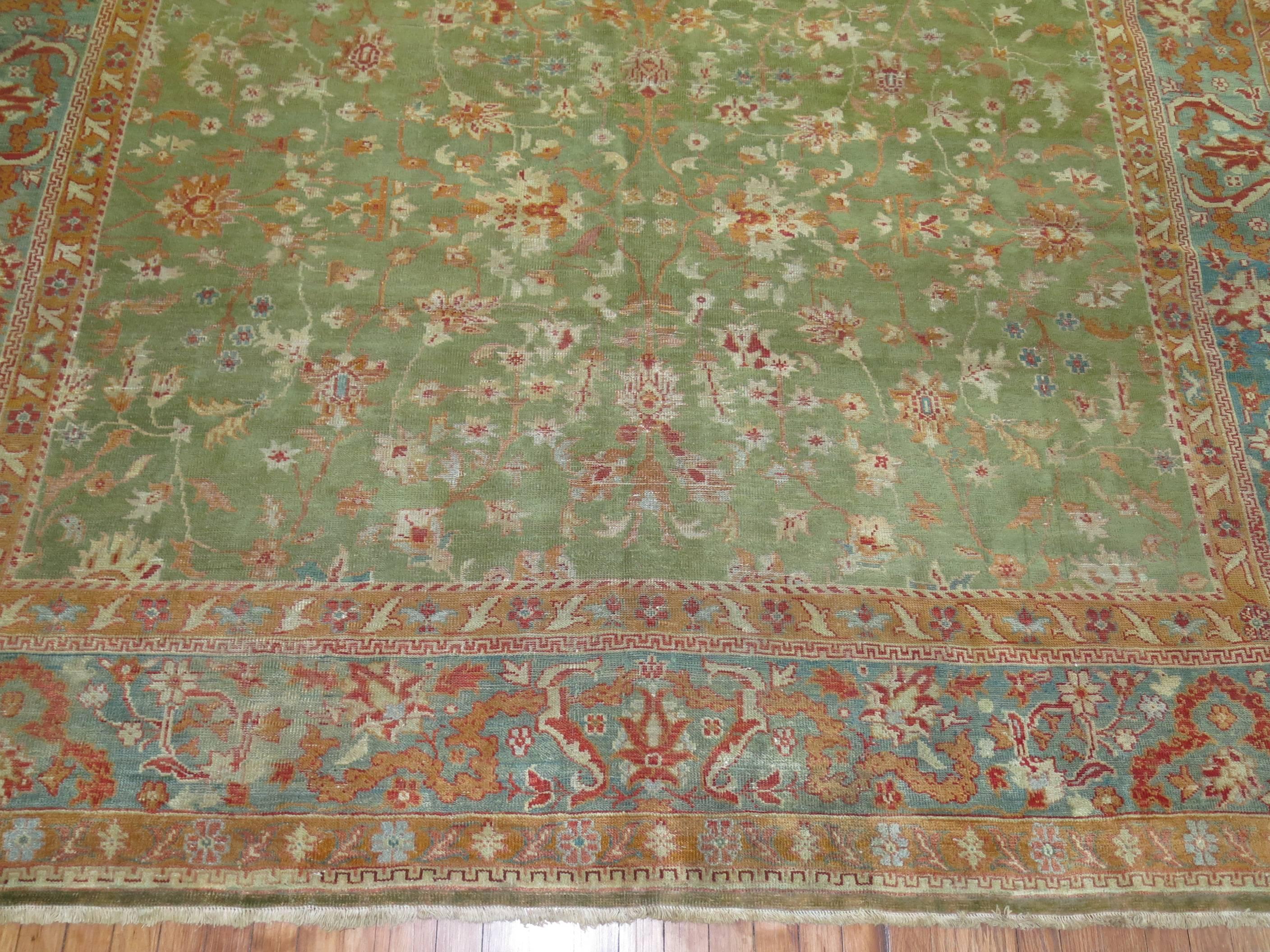 Other Greenery Antique Turkish Oushak Rug For Sale