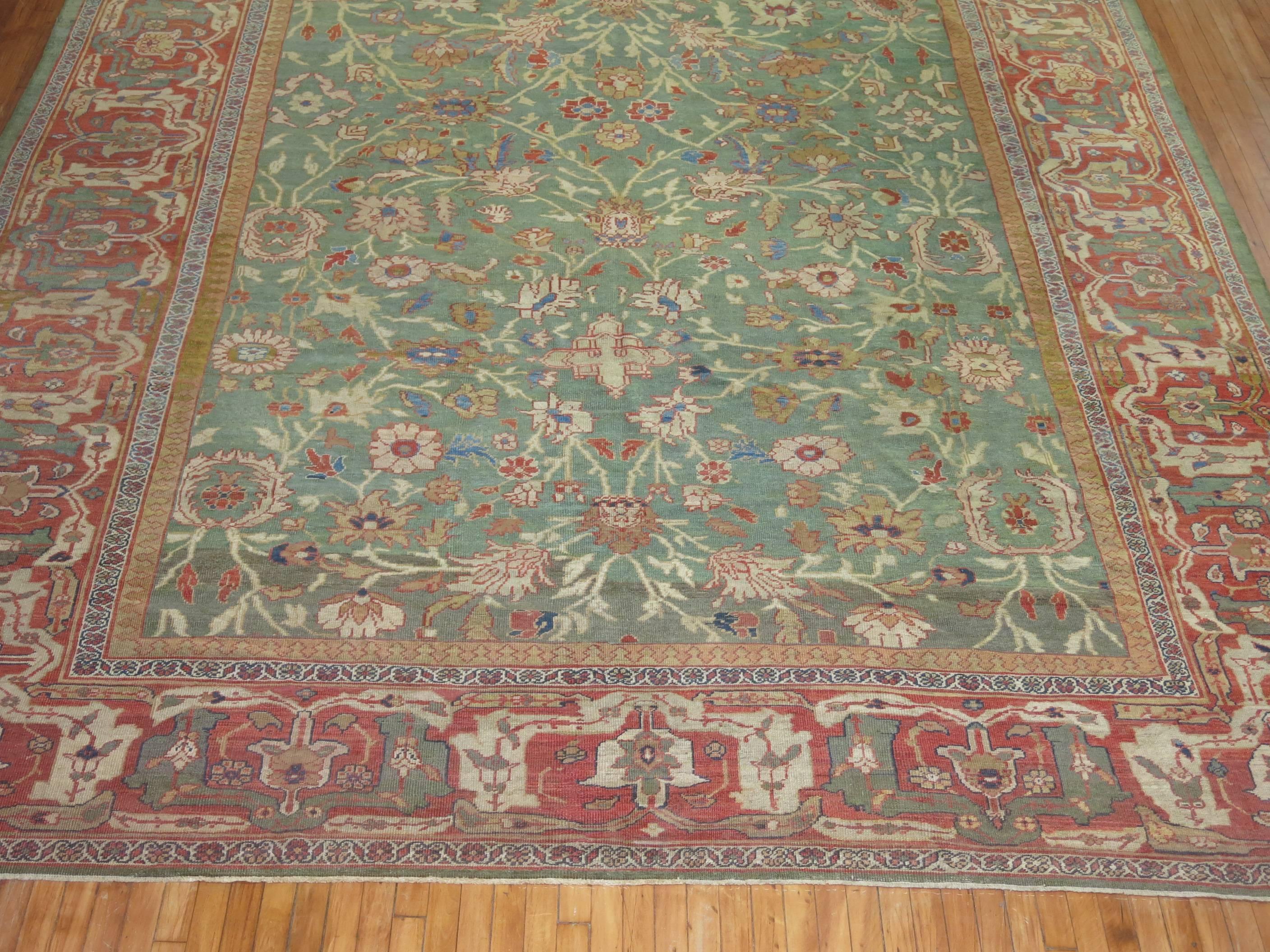 William and Mary Green Persian Sultanabad Mahal Rug