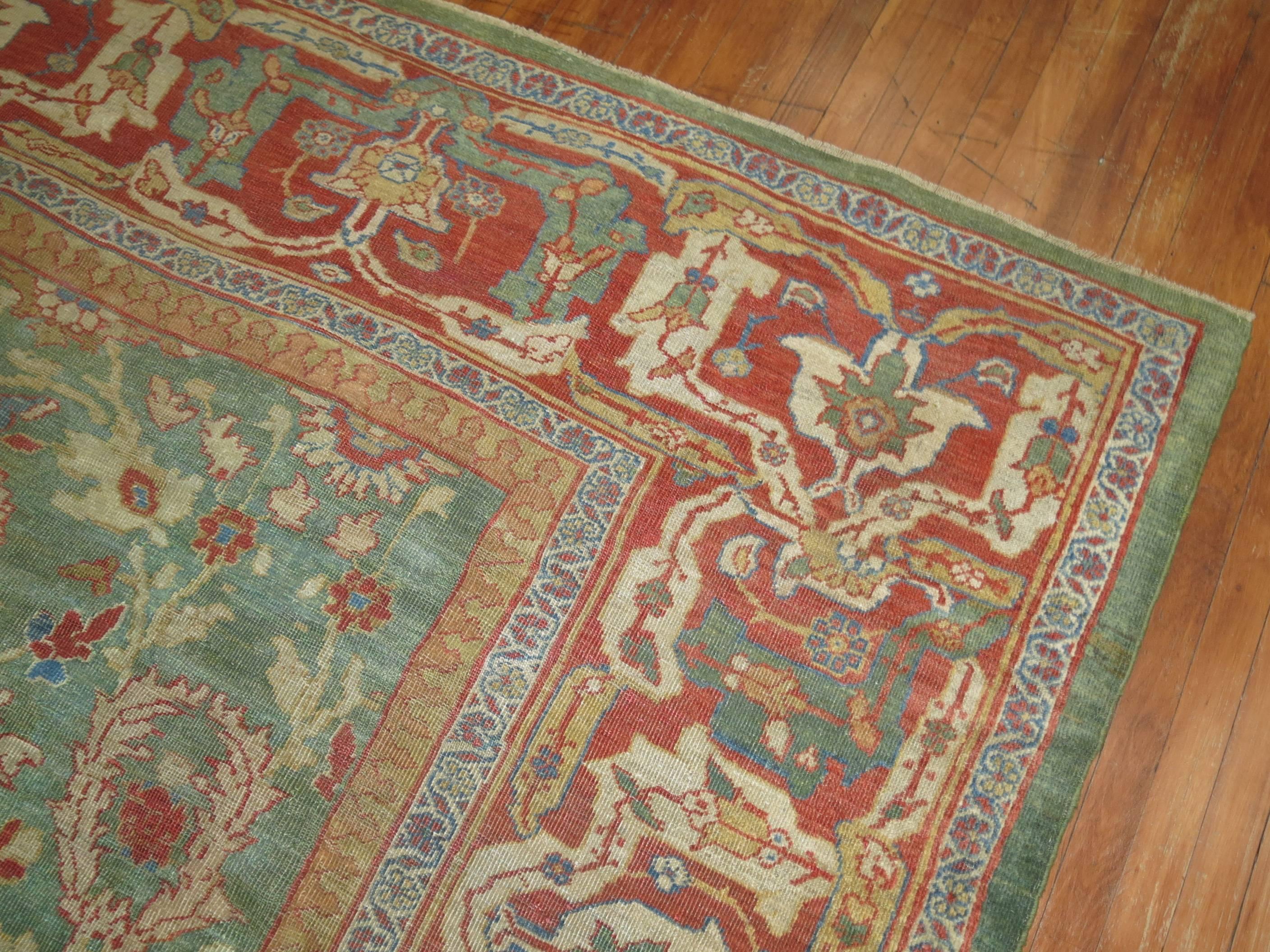 Green Persian Sultanabad Mahal Rug In Excellent Condition In New York, NY