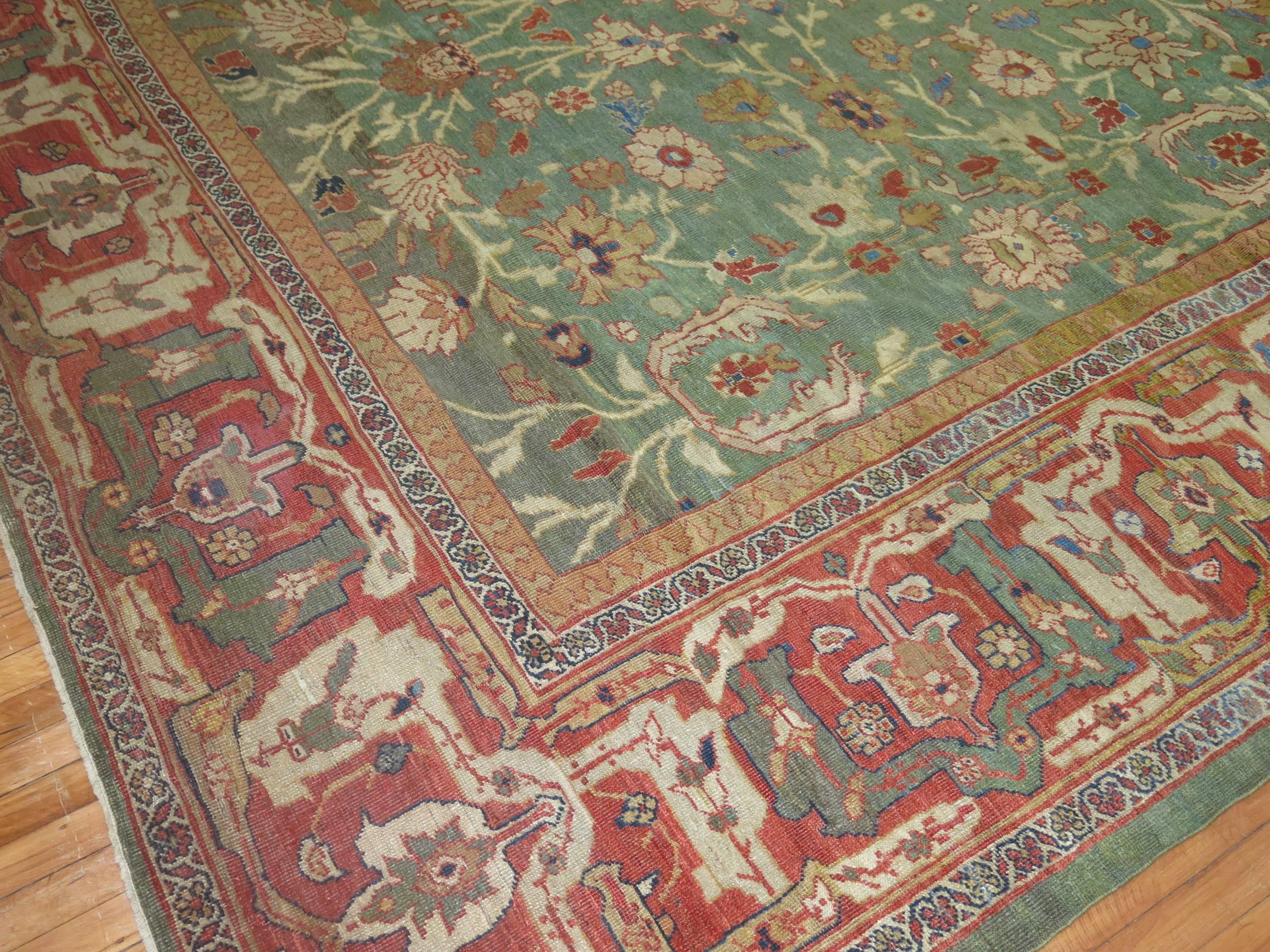 Wool Green Persian Sultanabad Mahal Rug