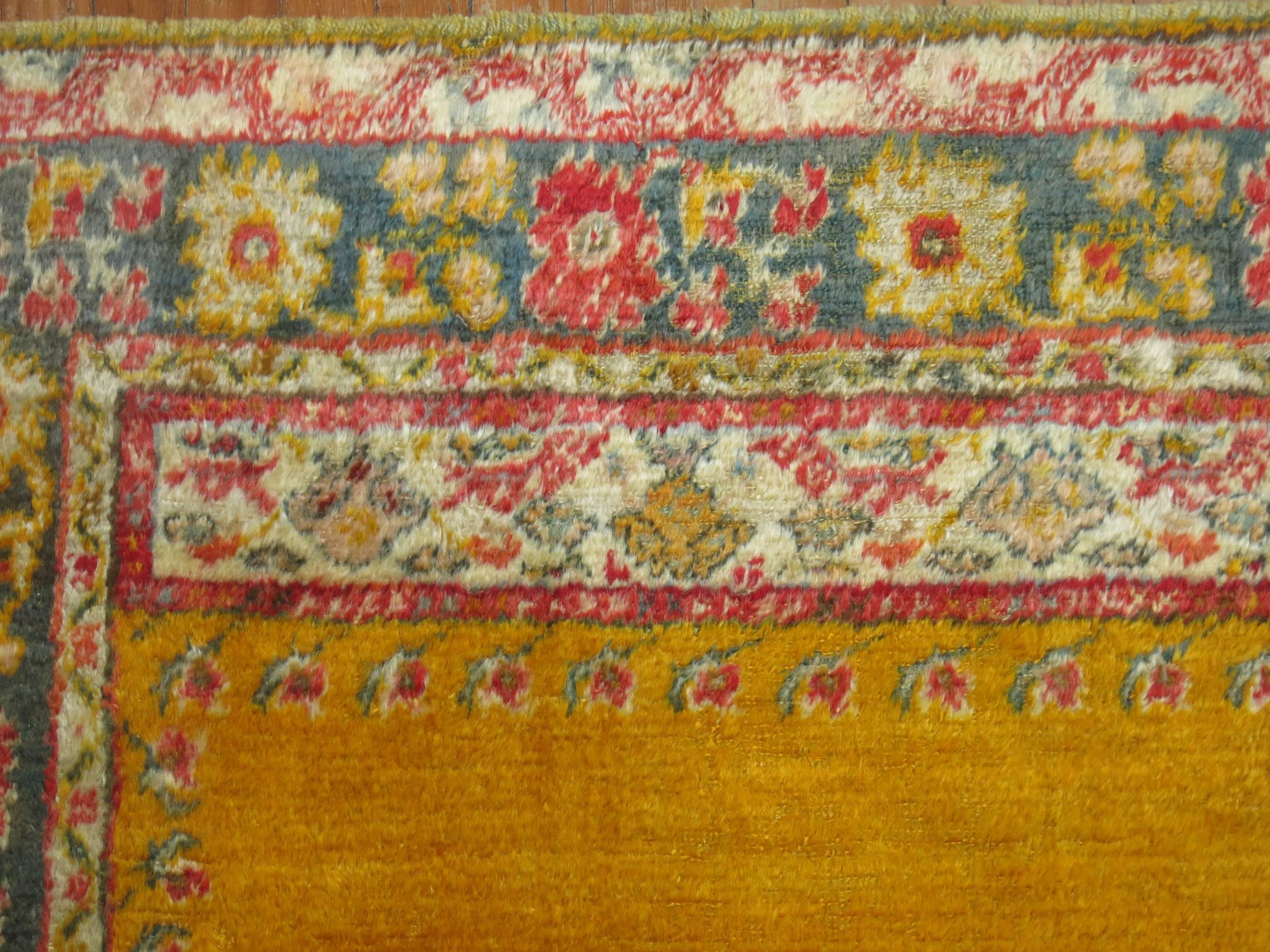 Turkish Zabihi Collection Antique Angora Oushak Rug For Sale