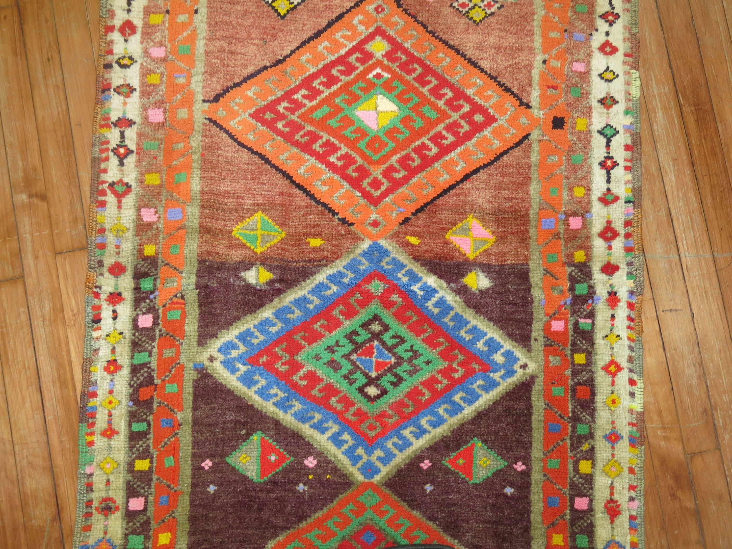 Hand-Knotted Vintage Turkish Anatolian Kars Colorful Runner