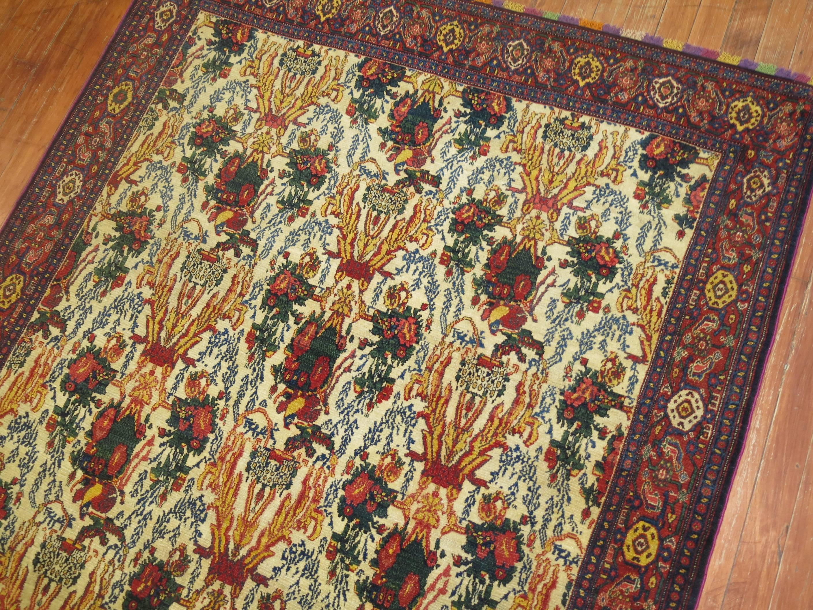 Tabriz Antique Persian Senneh Rug with Silk Highlights and Fringes For Sale