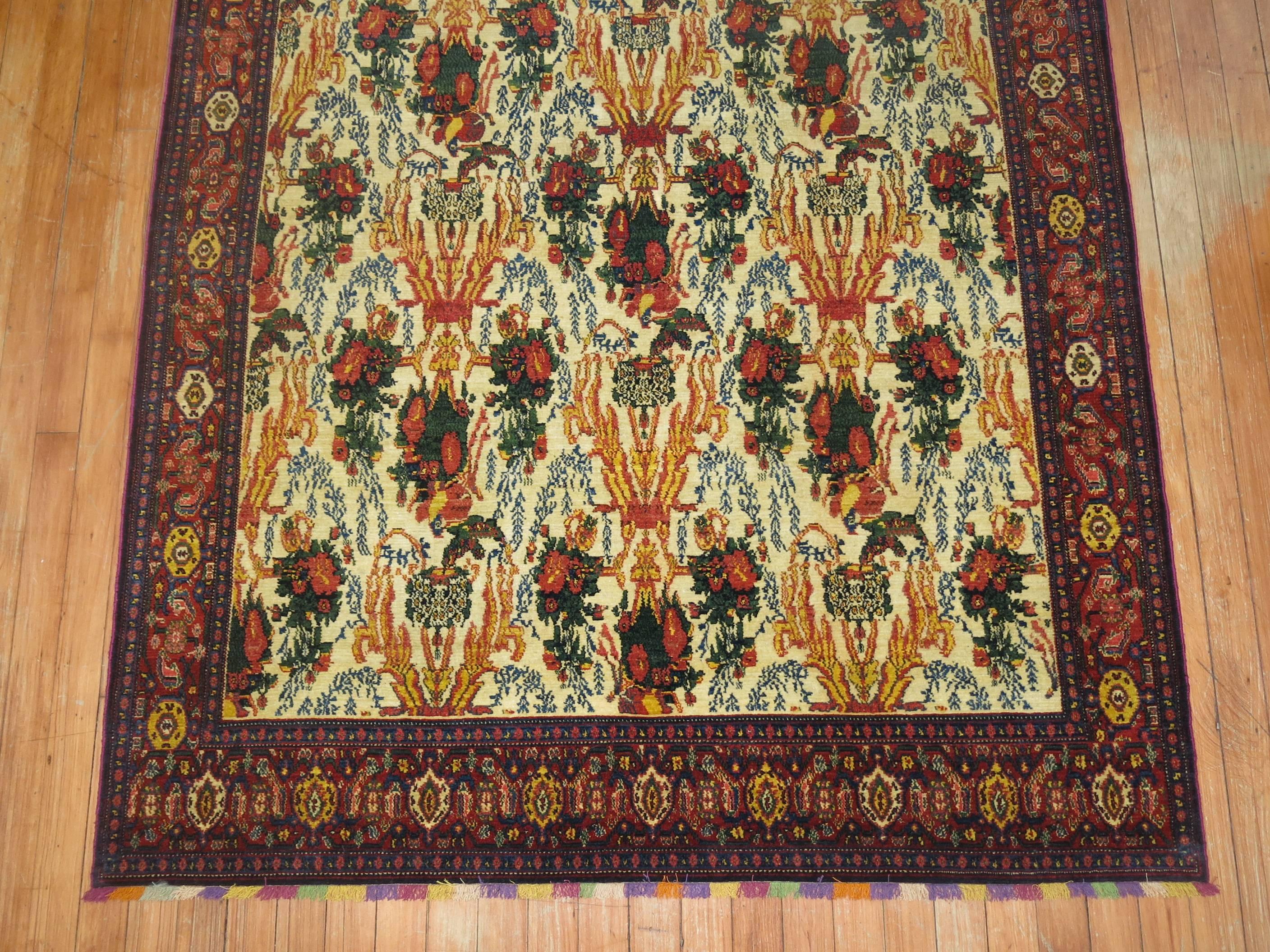 Hand-Woven Antique Persian Senneh Rug with Silk Highlights and Fringes For Sale