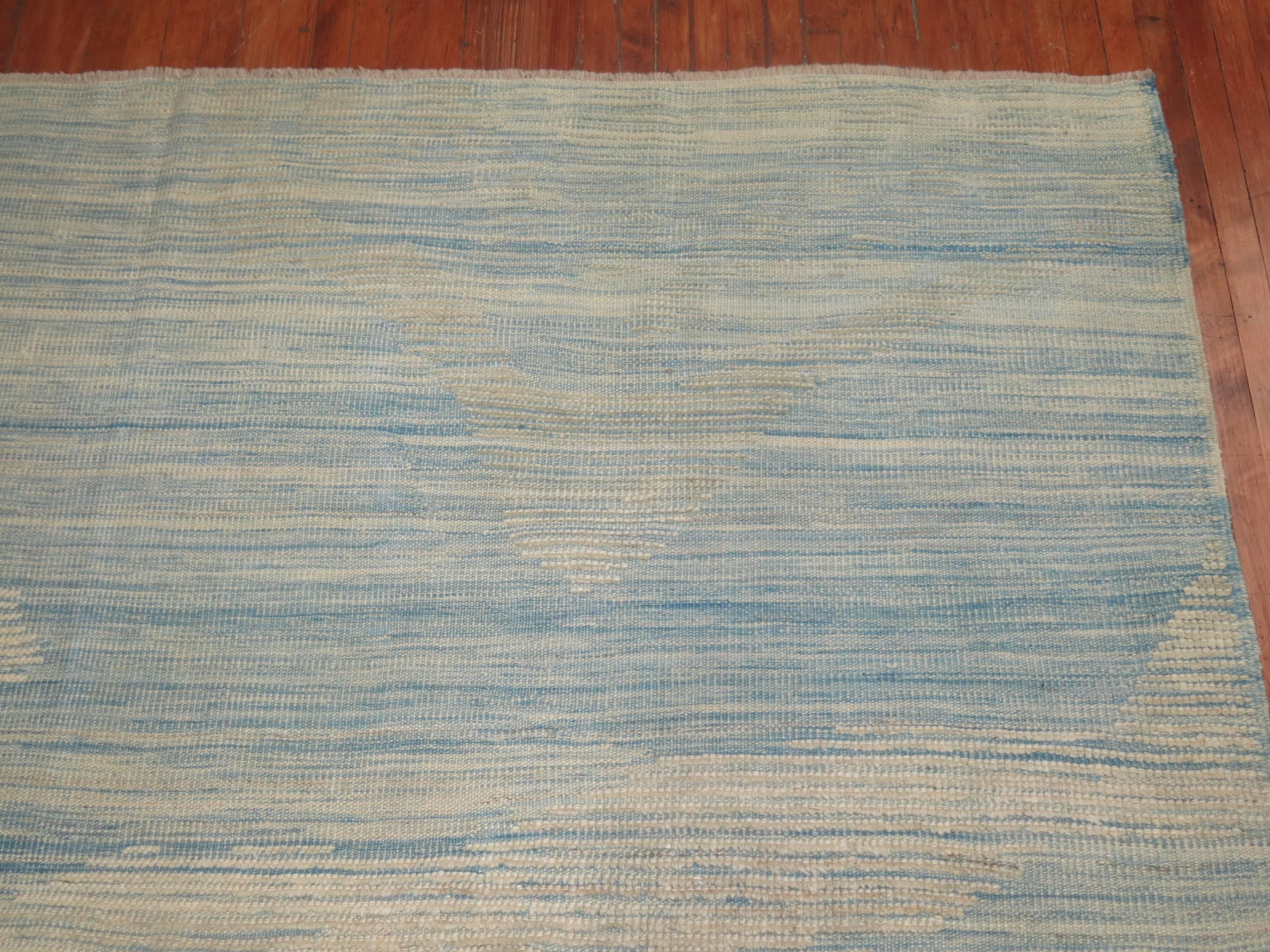 Blue Turkish Kilim Flat-Weave Wool Rug In Excellent Condition For Sale In New York, NY