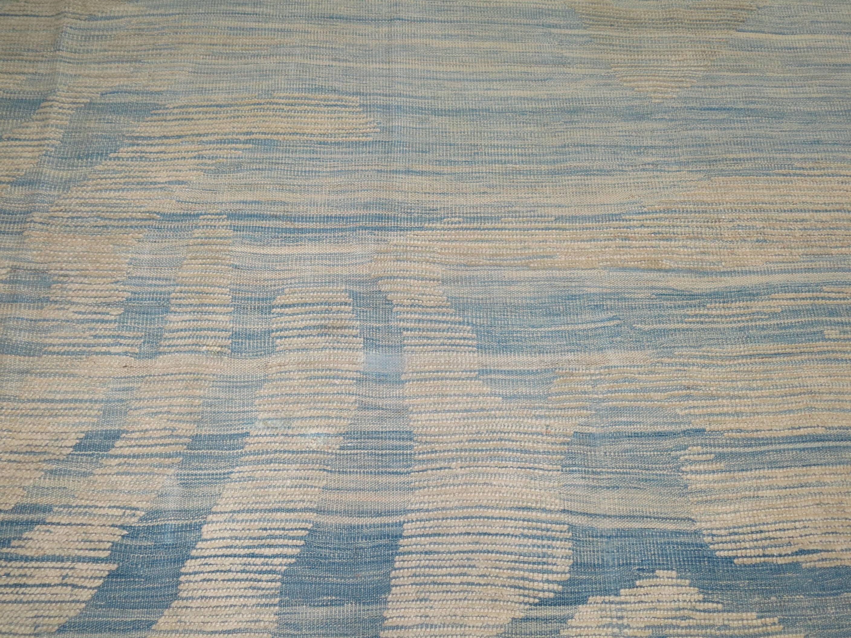 Alfombra turca azul de lana de tejido plano Kilim Lana en venta