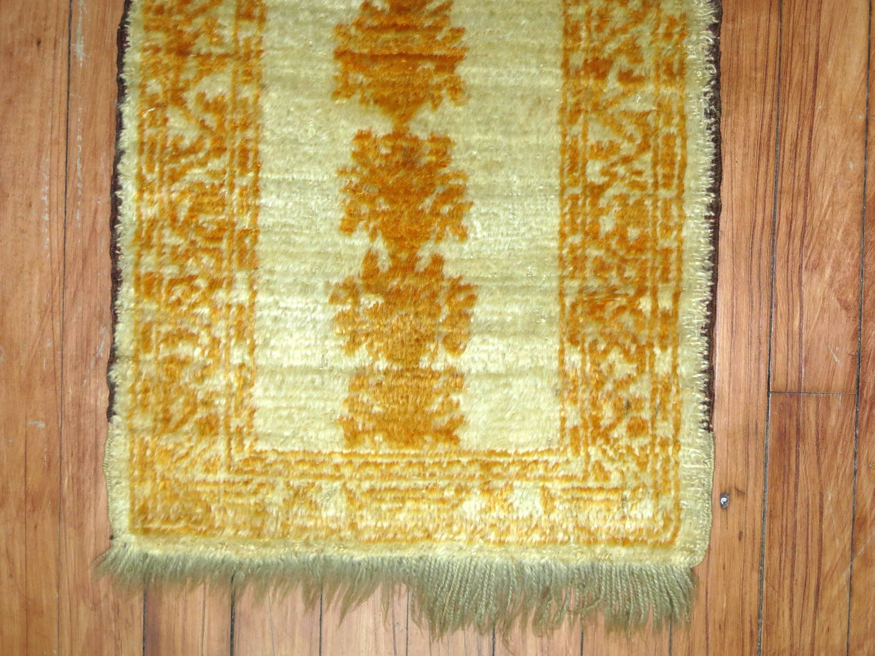 Early 20th CenturyRare size angora Oushak runner in ivory and gold.

1'3'' x 5'6''

