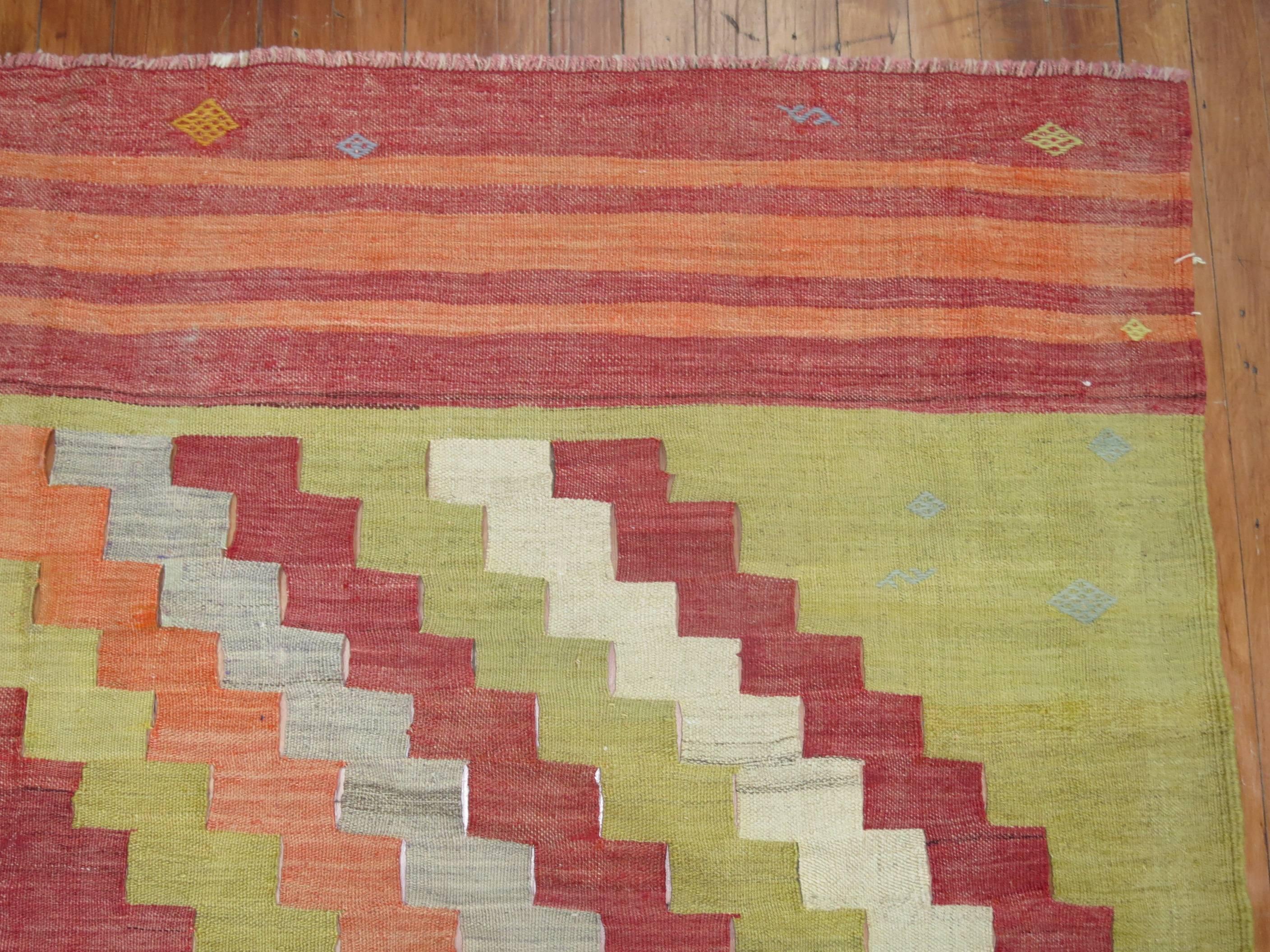 Hand-Knotted Square Vintage Turkish Kilim For Sale