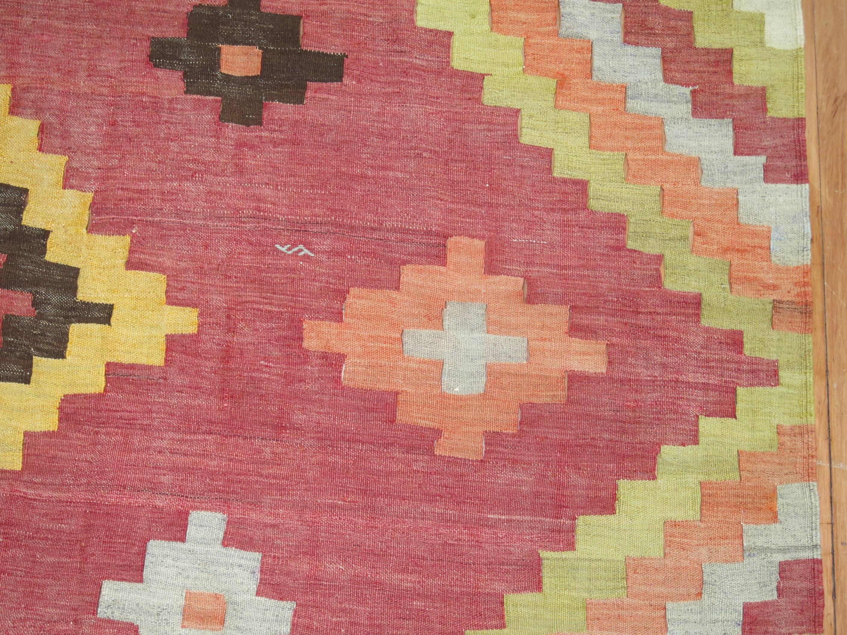 Square Vintage Turkish Kilim In Excellent Condition For Sale In New York, NY