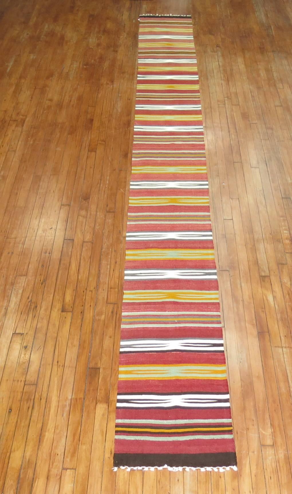 Rare narrow and long striped Kilim runner.

1'9'' x 16'11''